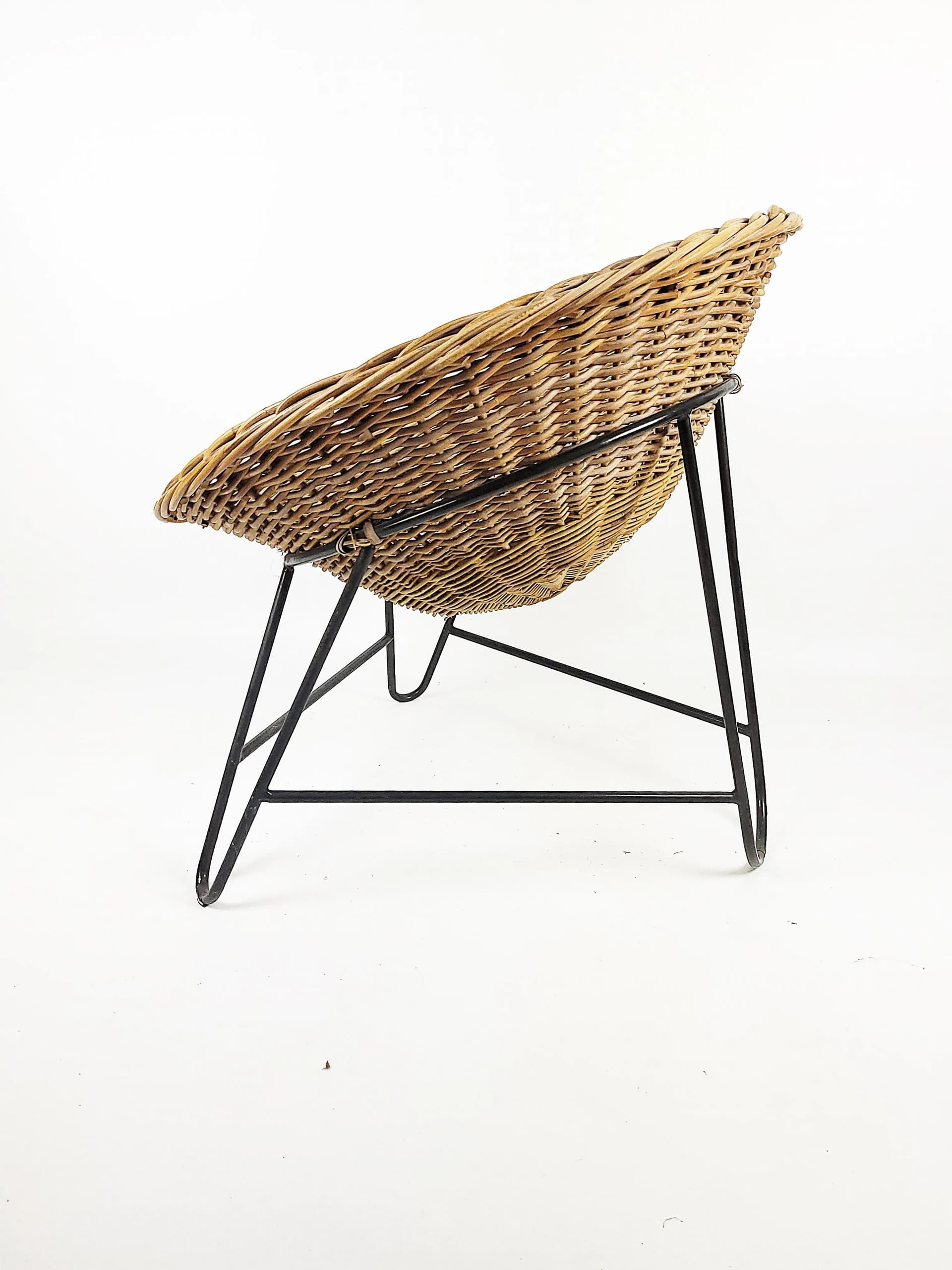 Armchair, brown wicker, black metal, Poland, 1970s. - 86529