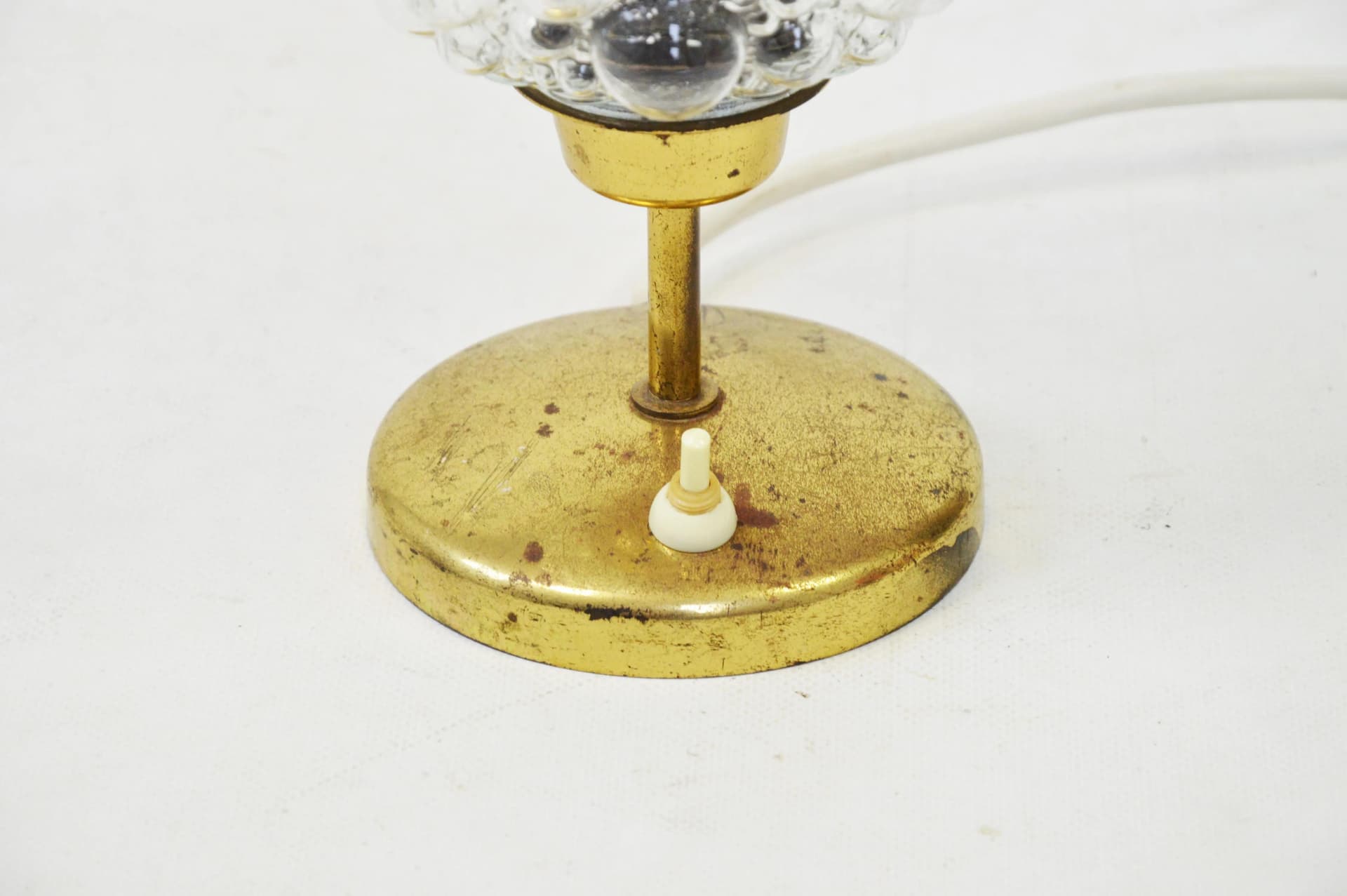 Lampka stołowa Bubble, szkło transparentne, mosiądz, Polska, lata 70. - 86521