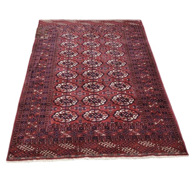 Dywan Tekke, 123x192 cm, czerwony, wełna, Turkmenistan, XIX w. - WYMIARY