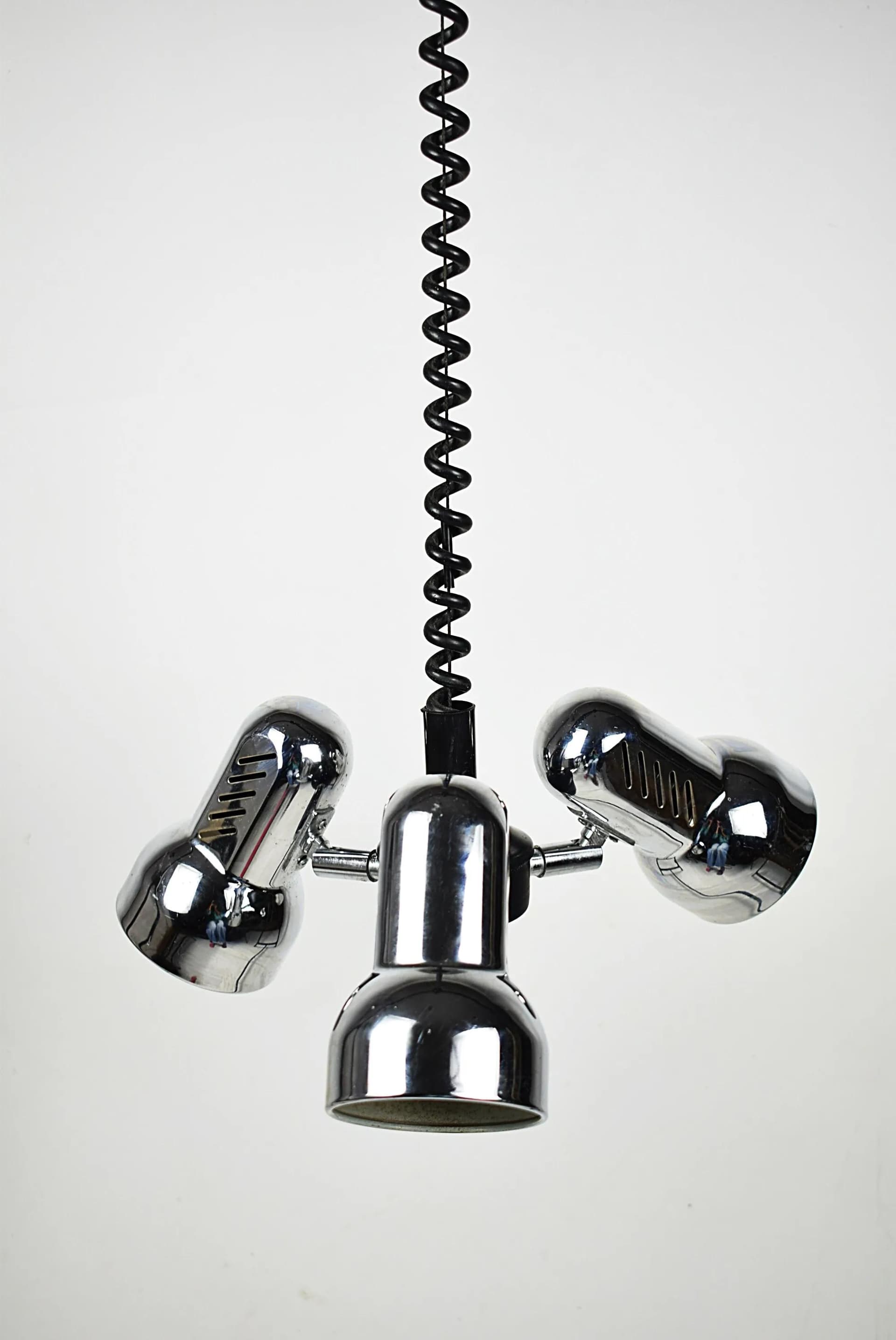 Pendant lamp, silver chrome, metal, Poland, 1980s. - 86518