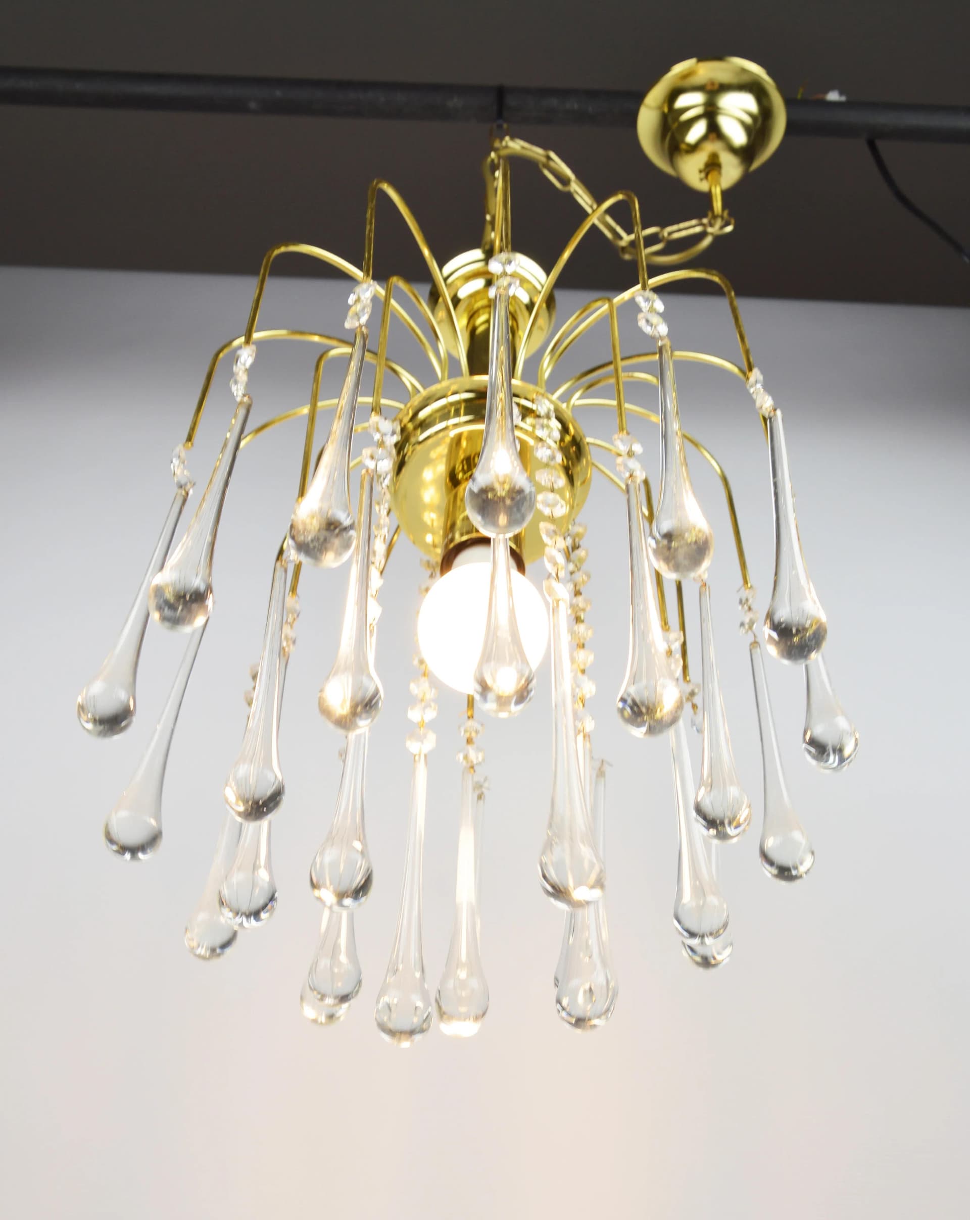 Chandelier, golden, metal glass, by P. Venini, Venini, Italy, 1960s. - 86497