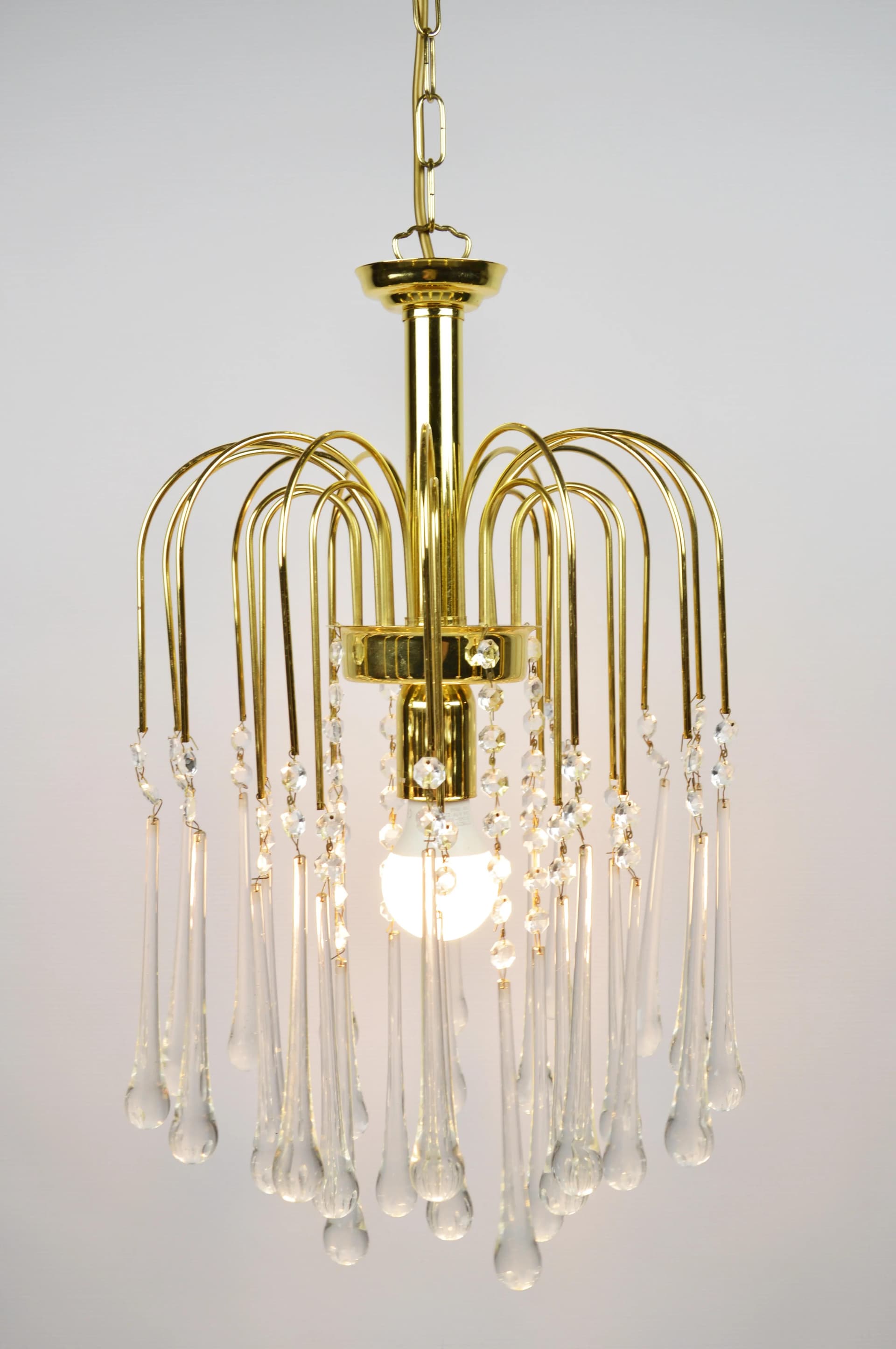 Chandelier, golden, metal glass, by P. Venini, Venini, Italy, 1960s. - 86492