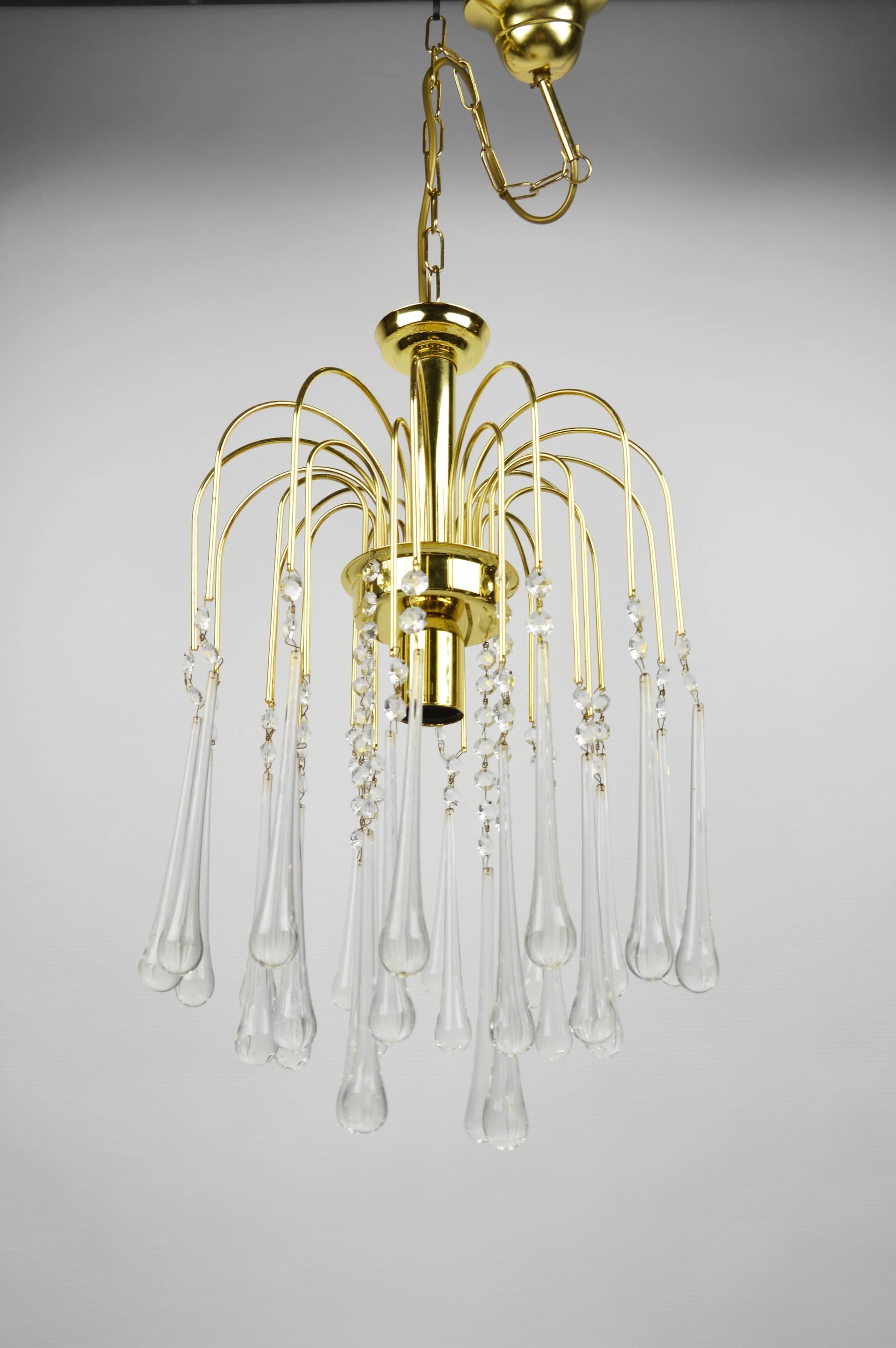 Chandelier, golden, metal glass, by P. Venini, Venini, Italy, 1960s. - 86496
