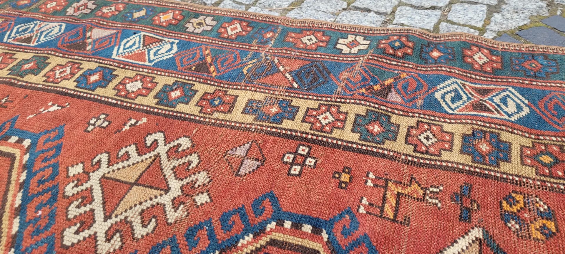 Dywan Kazak, 122x232 cm, czerwony, wełna, Azerbejdżan, XIX w. - 88756