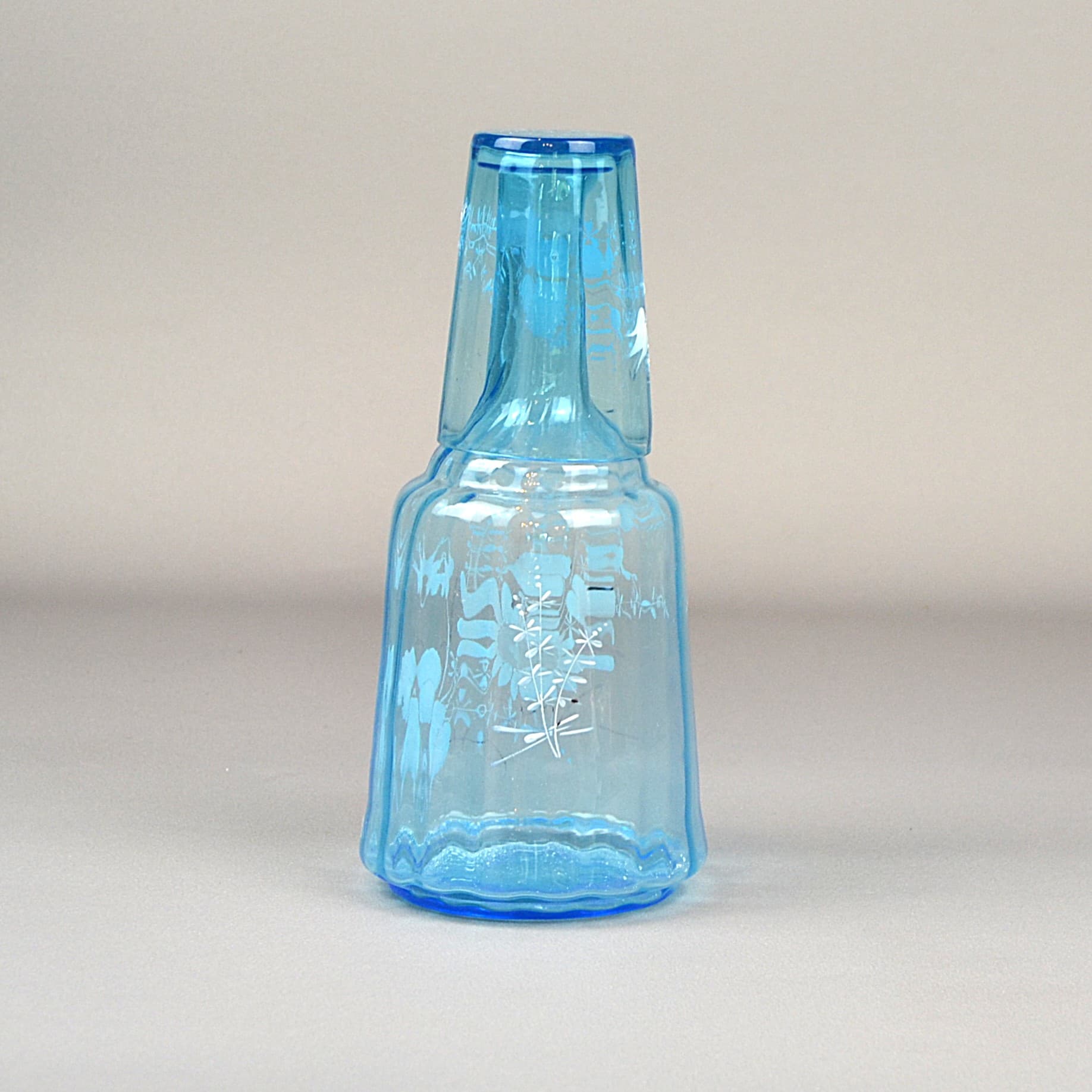 Karafka do wody ze szklanką Mary Gregory, niebieski, szkło, Czechy, XIX w. - 611