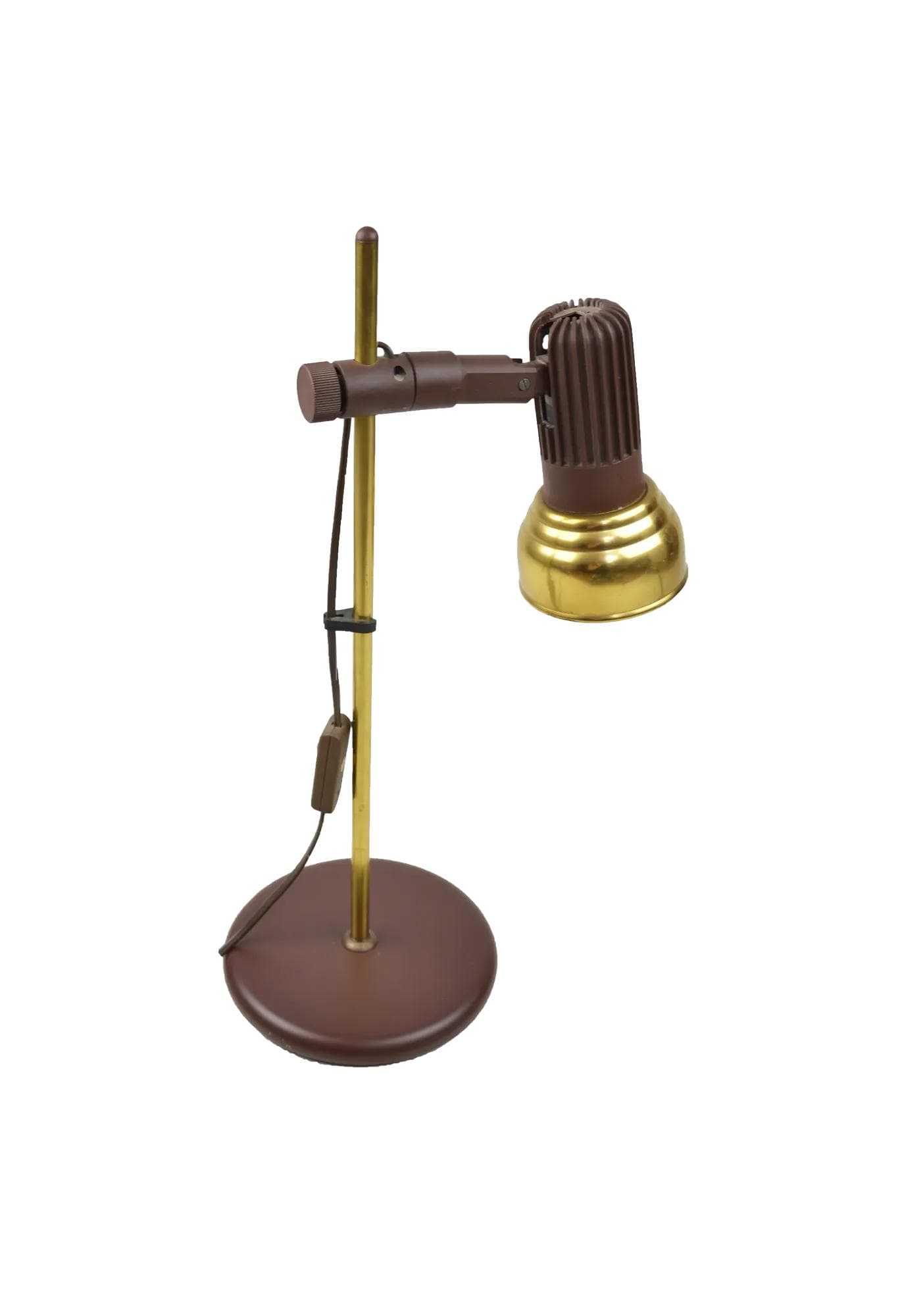 Lampka biurkowa, brązowy złoty, metal, Polska, lata 80.