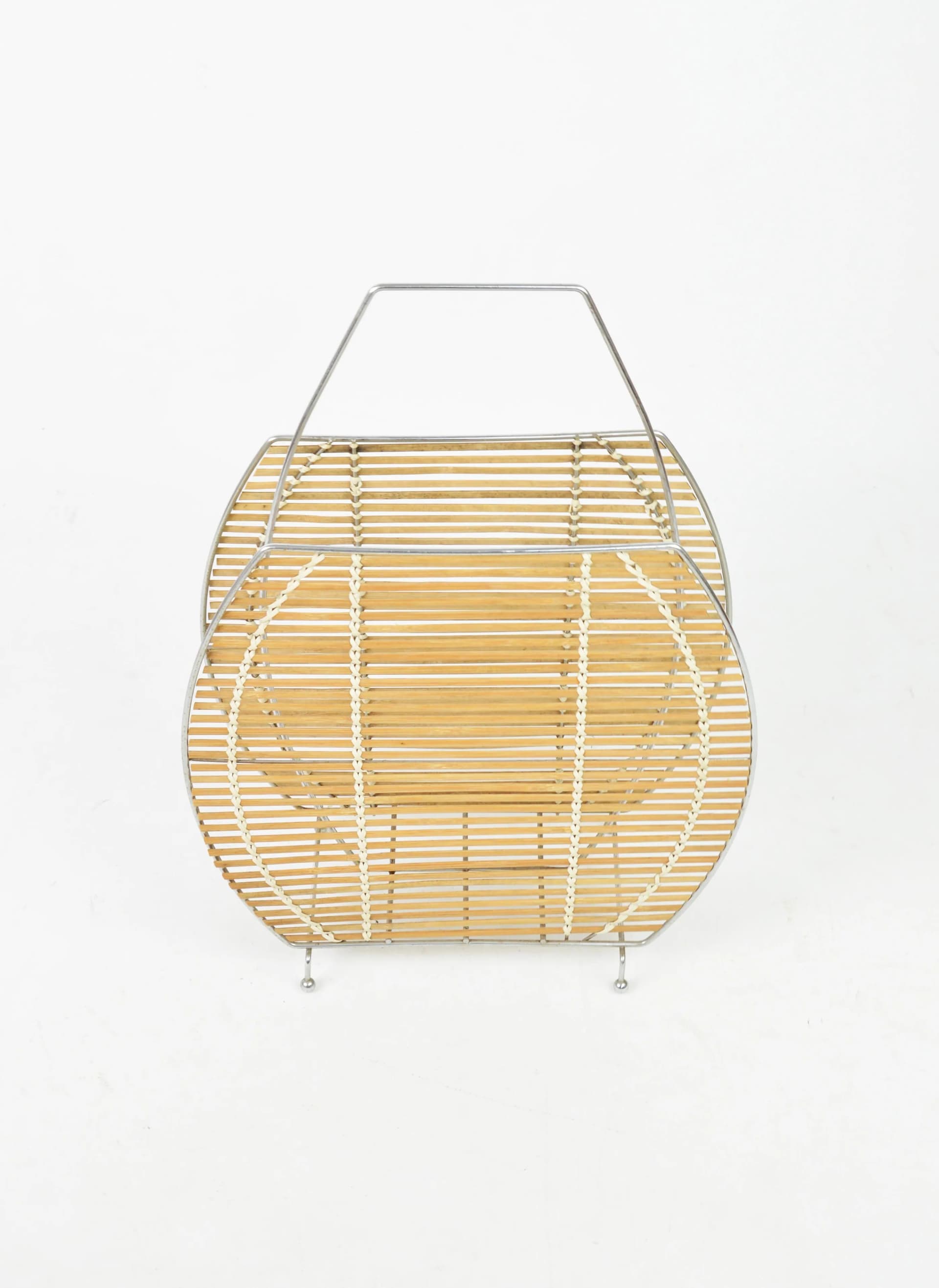 Gazetnik, drewno jasnobrązowe, metal szary, Polska, lata 70. - 86330