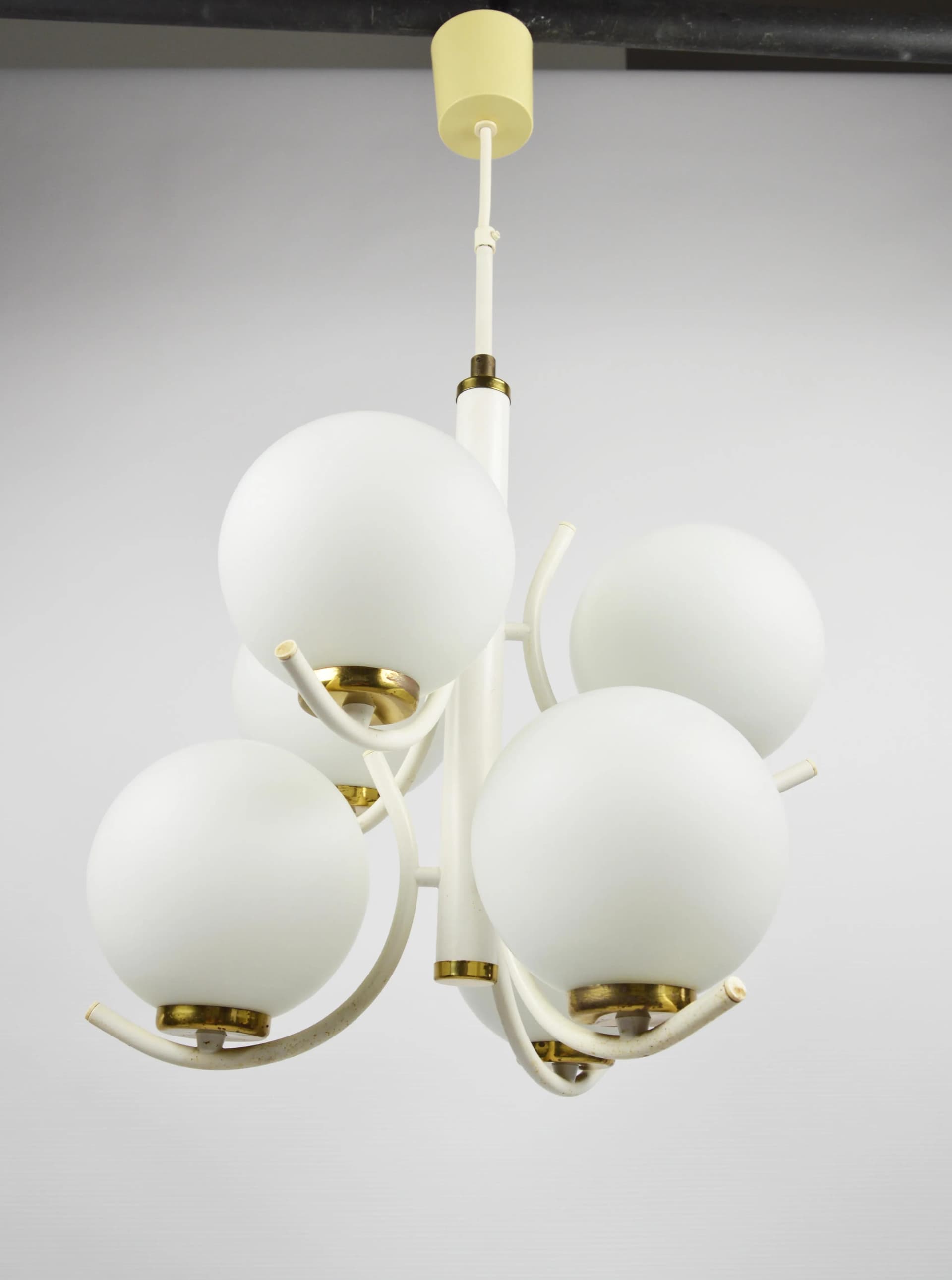 Chandelier Cluster, ivory white glass, Poland, 1970s. - 86277