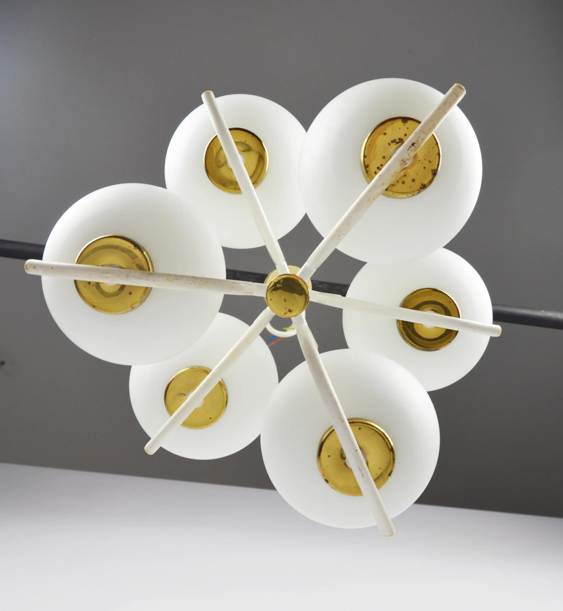 Chandelier Cluster, ivory white glass, Poland, 1970s. - 86282