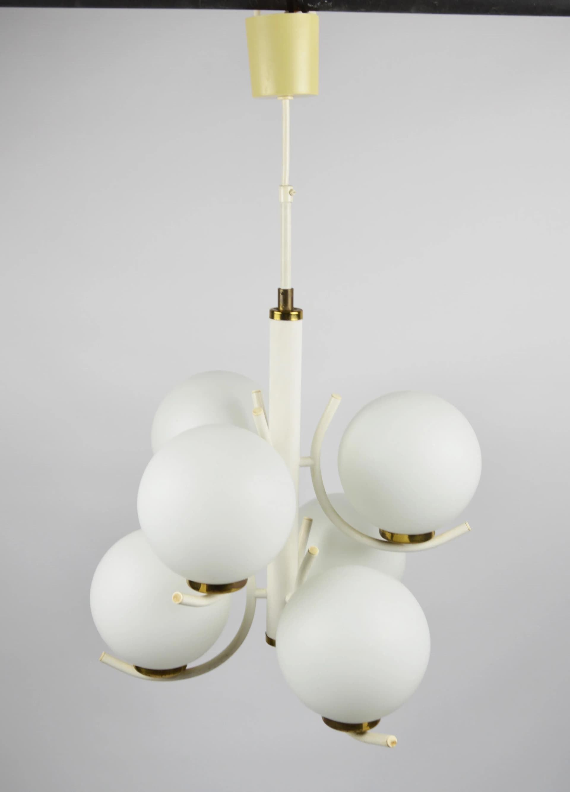 Chandelier Cluster, ivory white glass, Poland, 1970s. - 86279