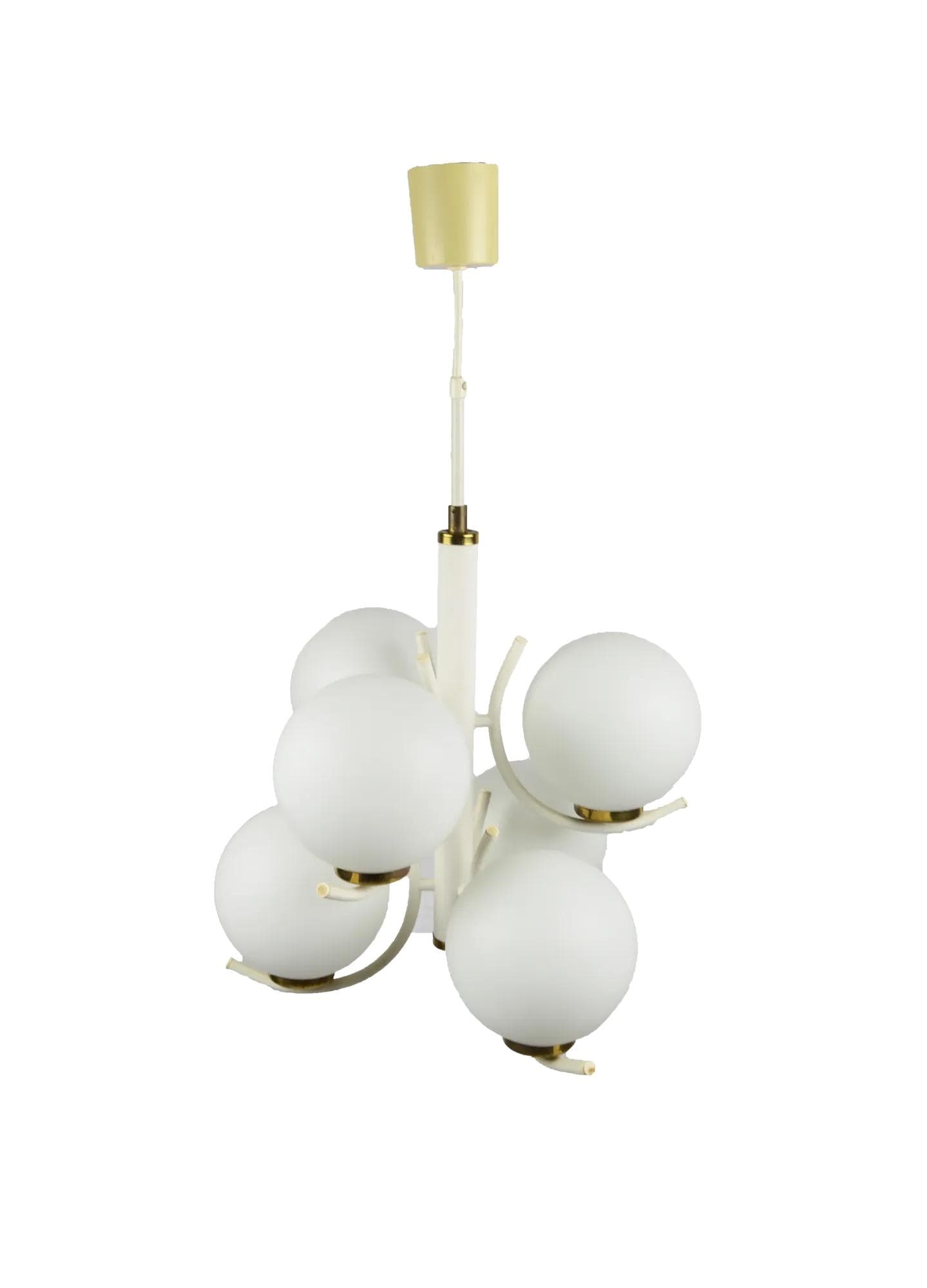 Chandelier Cluster, ivory white glass, Poland, 1970s.