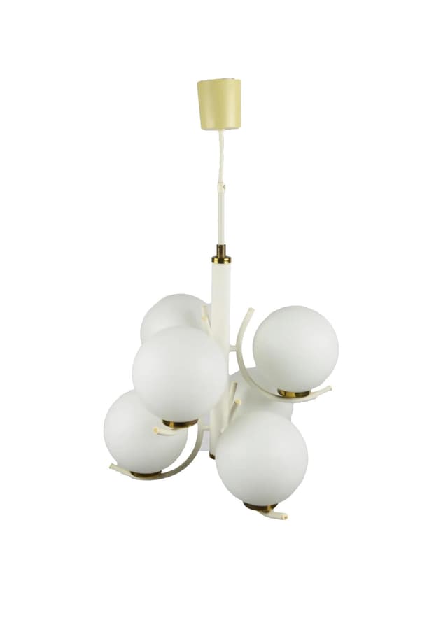 Chandelier Cluster, ivory white glass, Poland, 1970s. - DIMENSION