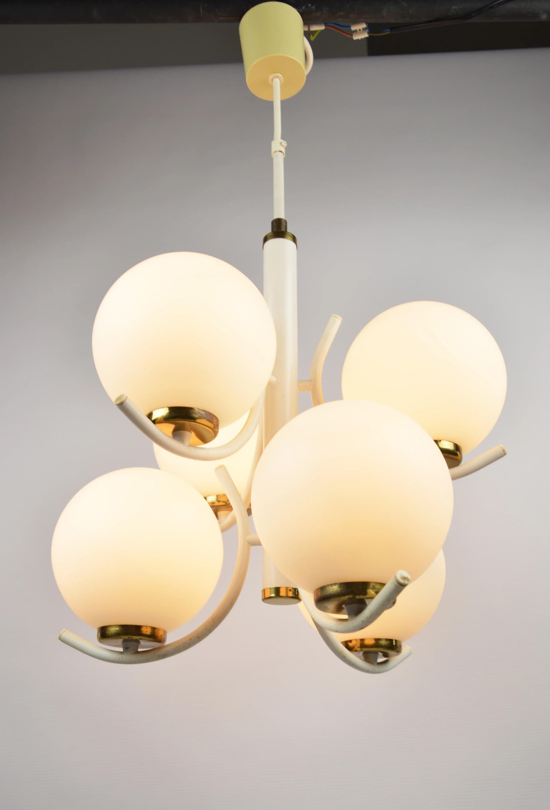 Chandelier Cluster, ivory white glass, Poland, 1970s. - 86283