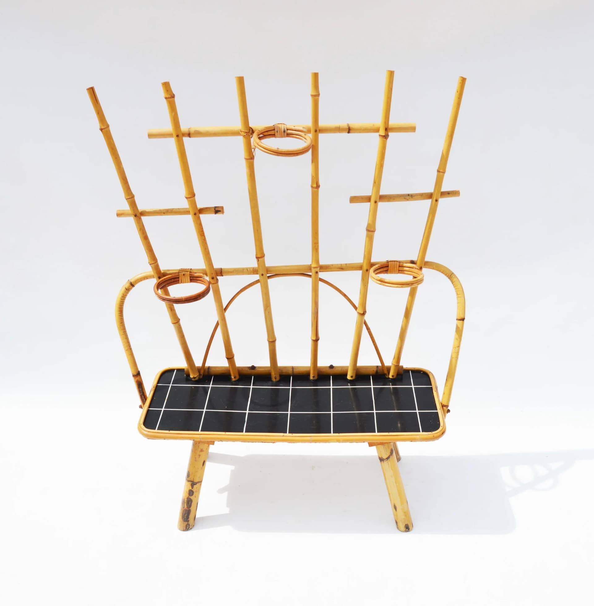 Plant stand, light brown bamboo, Poland, 1970s. - 86239