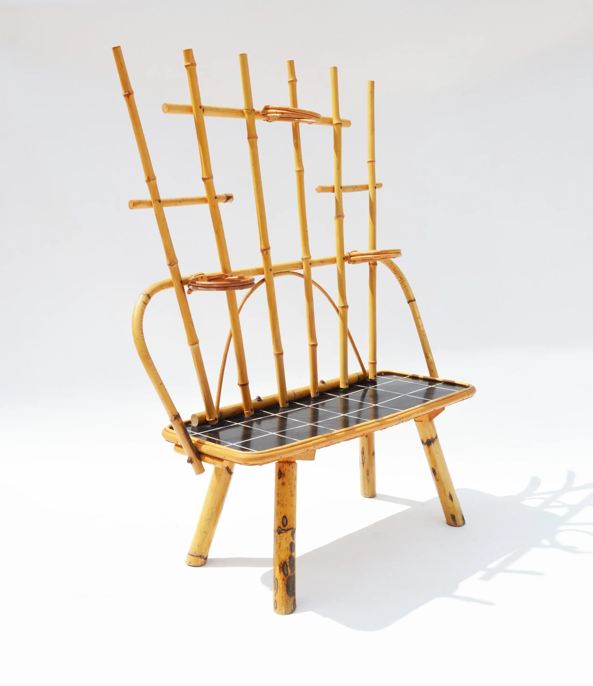 Plant stand, light brown bamboo, Poland, 1970s. - 86240