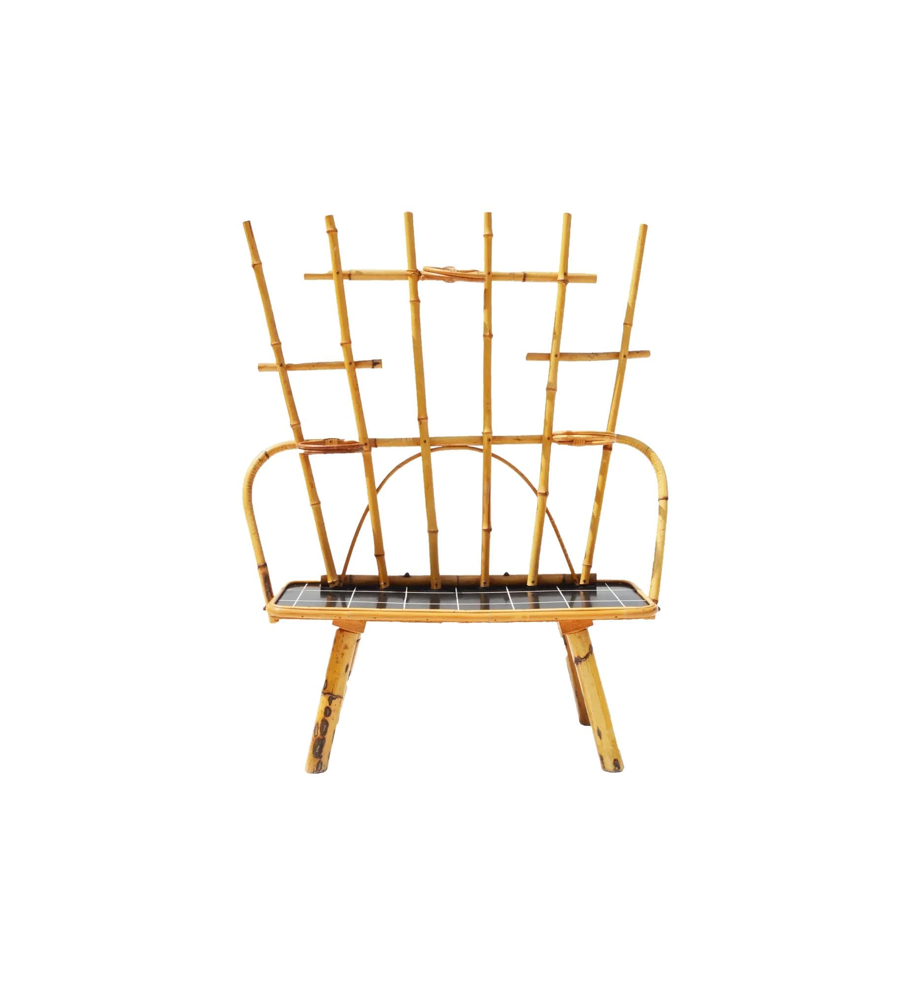 Plant stand, light brown bamboo, Poland, 1970s.