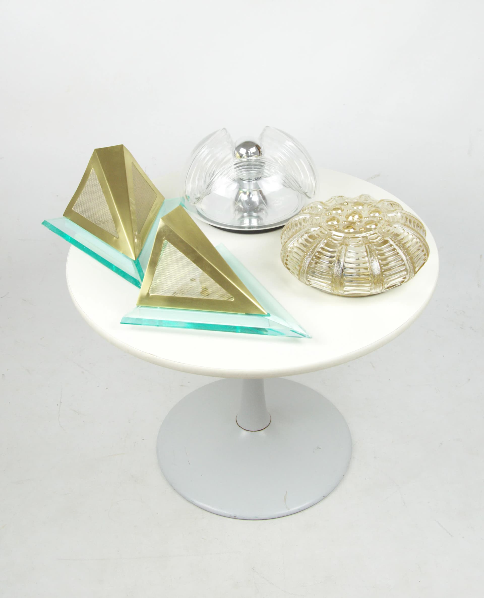 Side Table Space Age, white wood, white metal, Poland, 1970s. - 86237