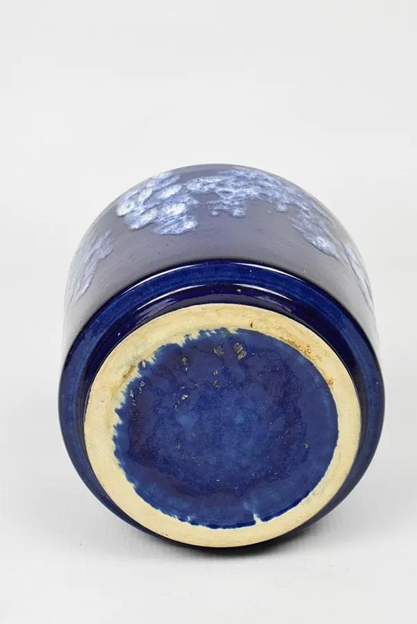 Osłonka na doniczkę Fat Lava, ceramika biała, granatowa, lata 70. - 86192