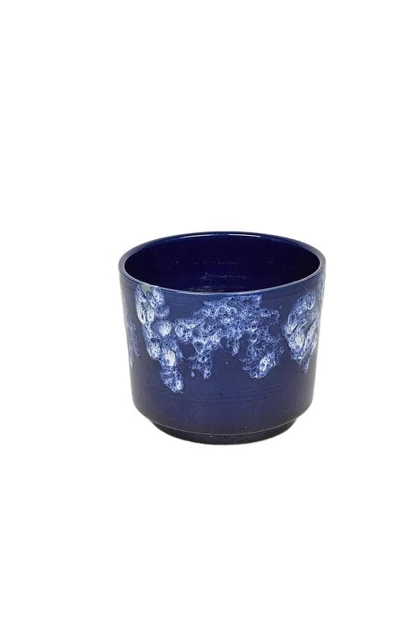 Osłonka na doniczkę Fat Lava, ceramika biała, granatowa, lata 70. - WYMIARY