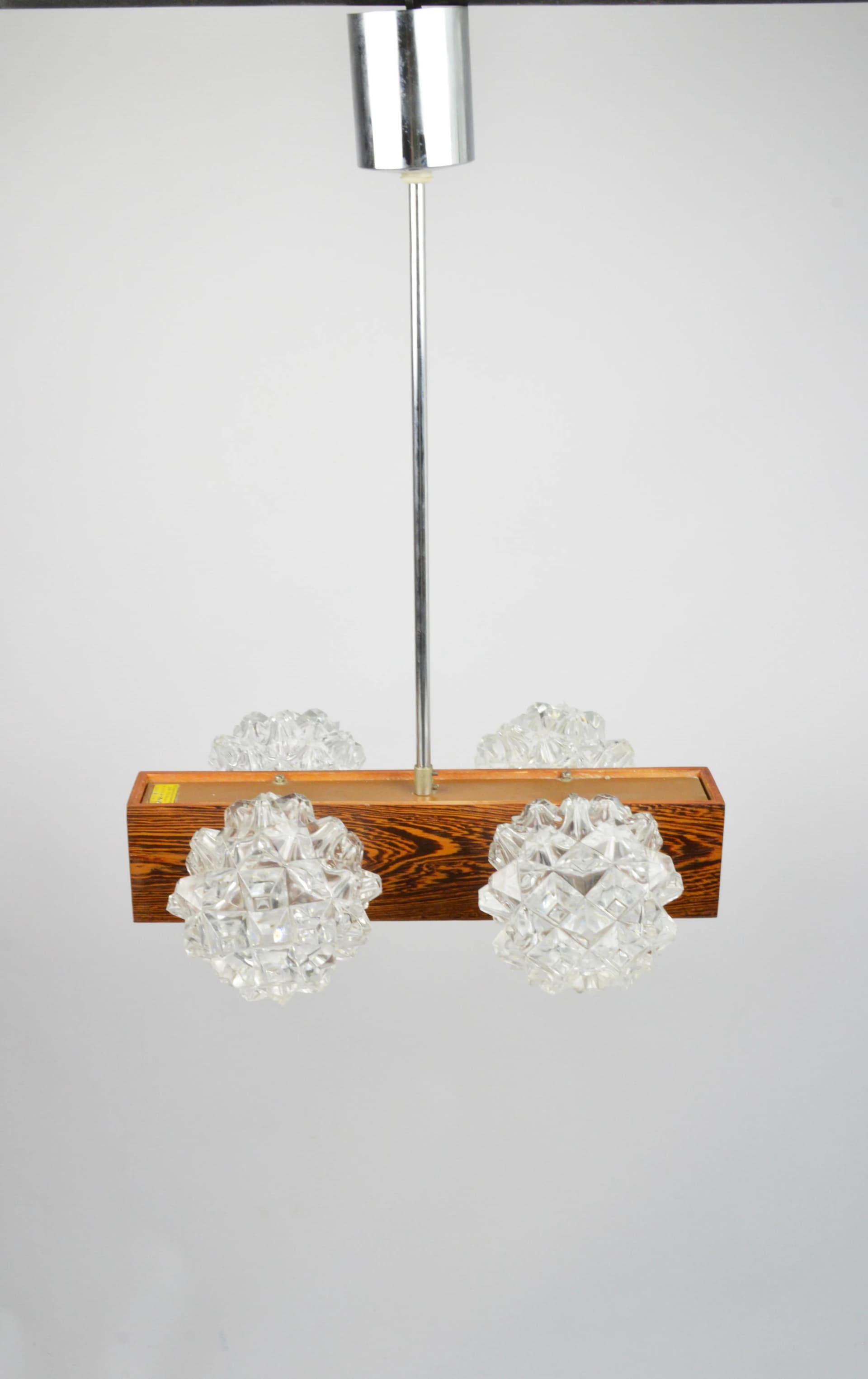 Pendant lamp, brown wood, clear glass, Germany, 1980s. - 86157