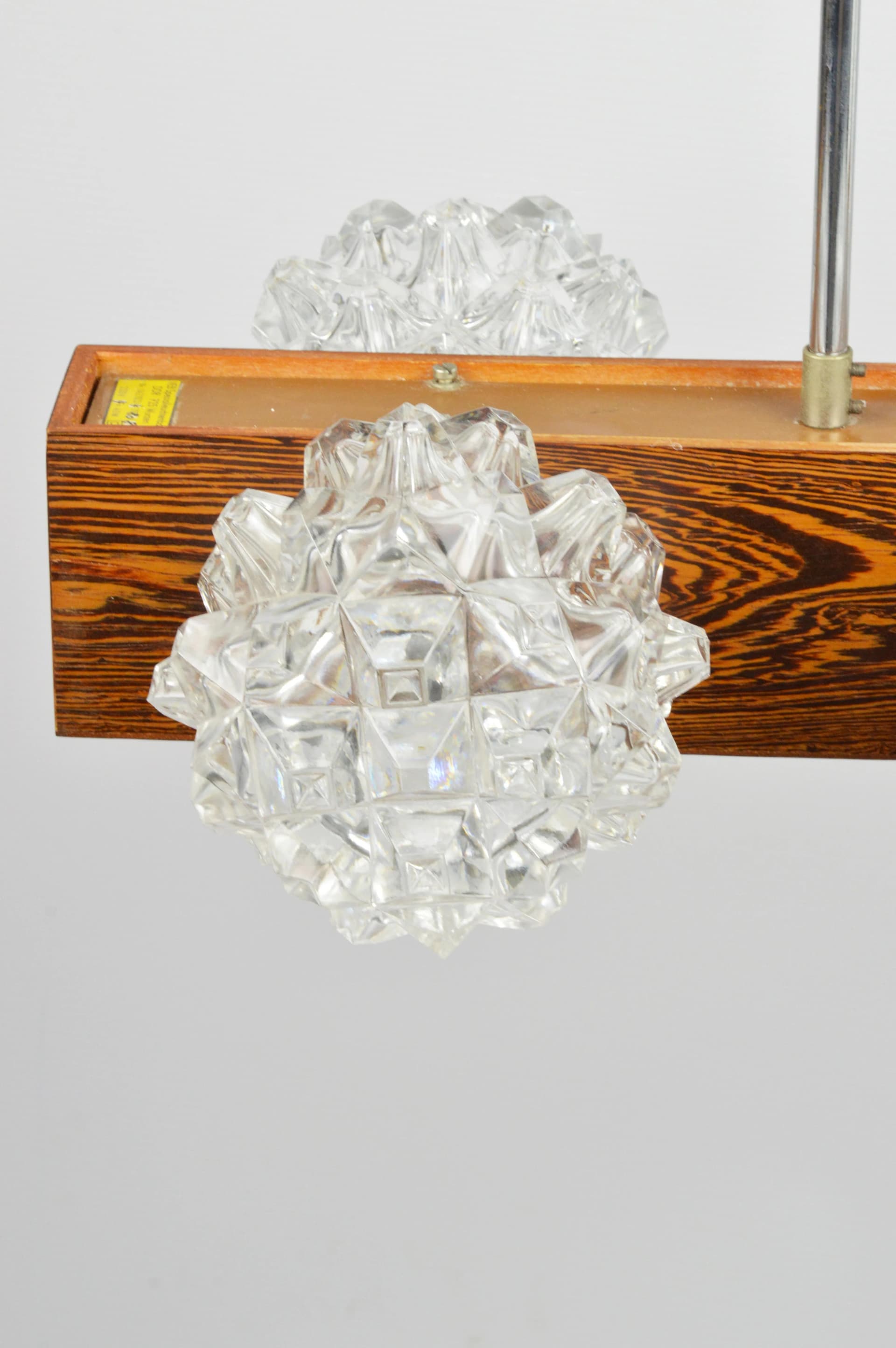 Pendant lamp, brown wood, clear glass, Germany, 1980s. - 86158