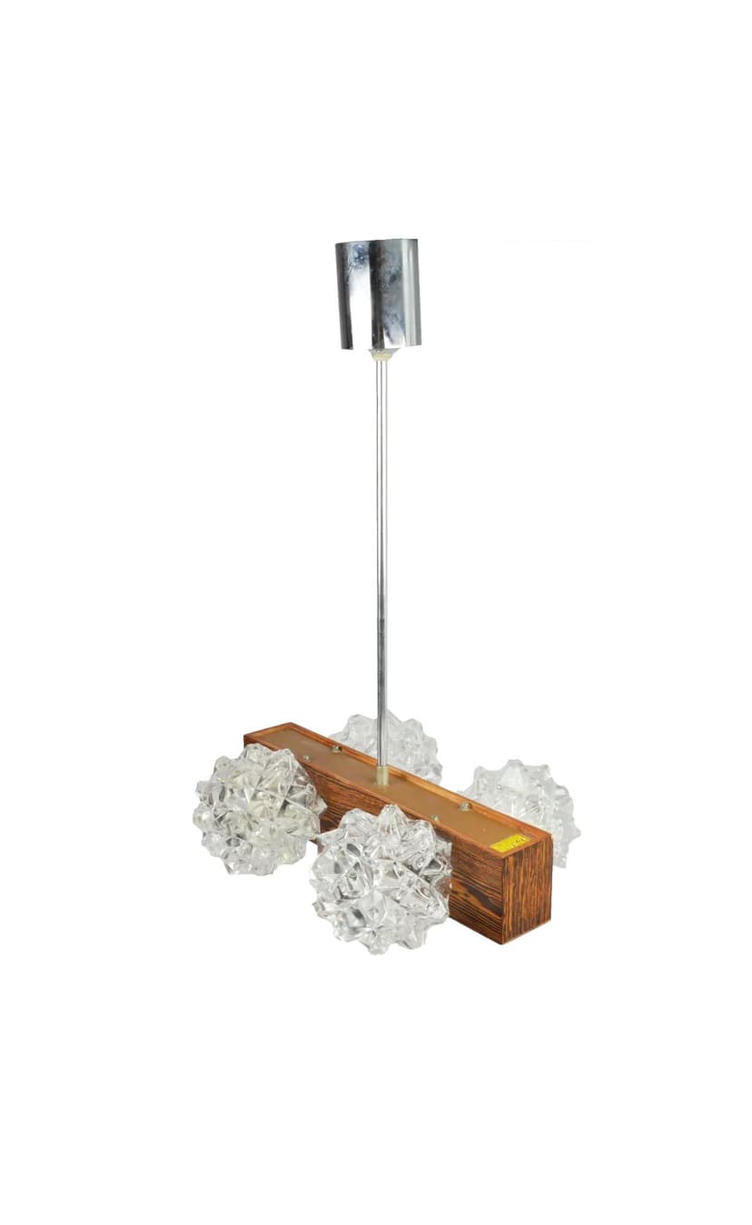 Pendant lamp, brown wood, clear glass, Germany, 1980s.