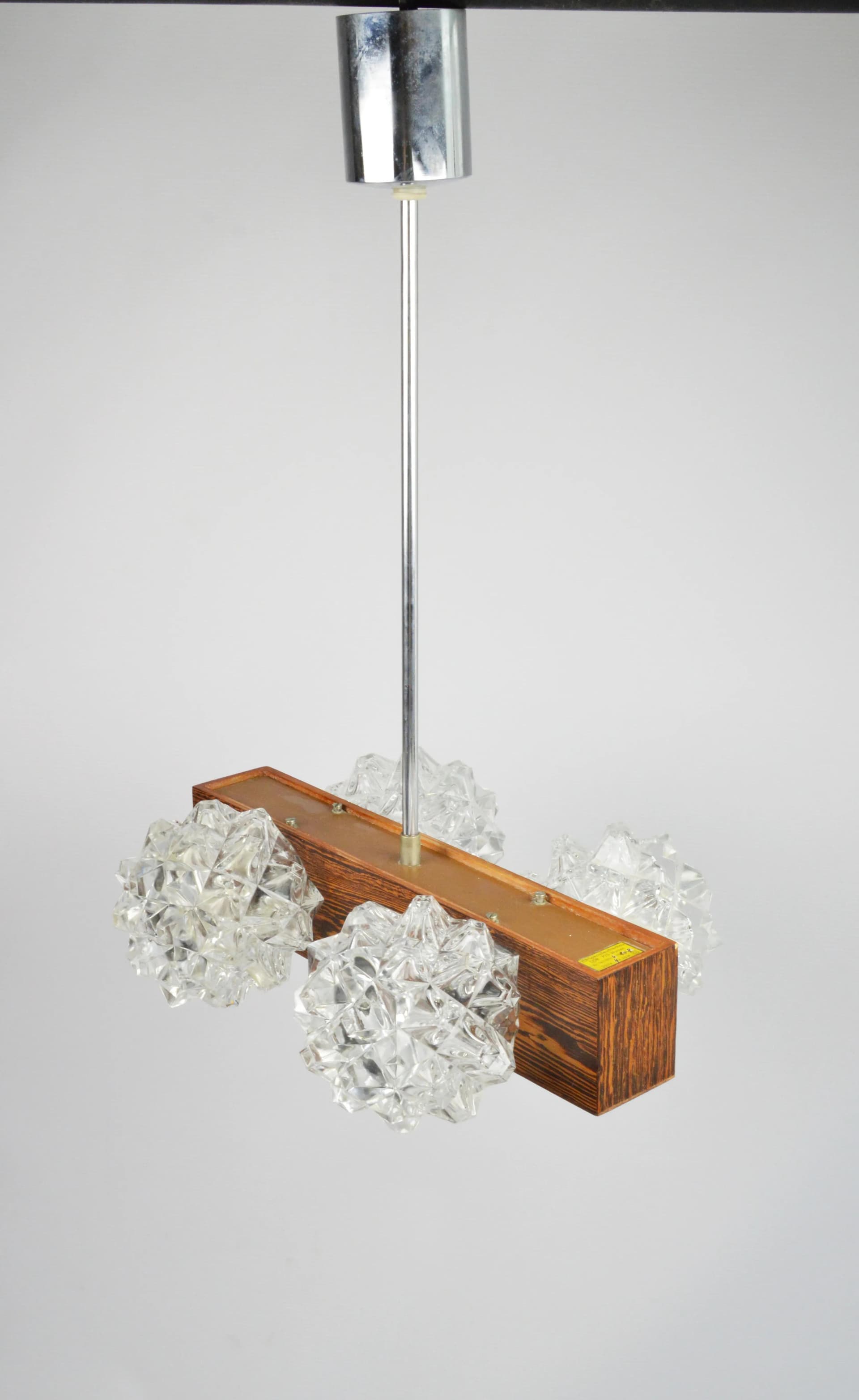 Pendant lamp, brown wood, clear glass, Germany, 1980s. - 86161