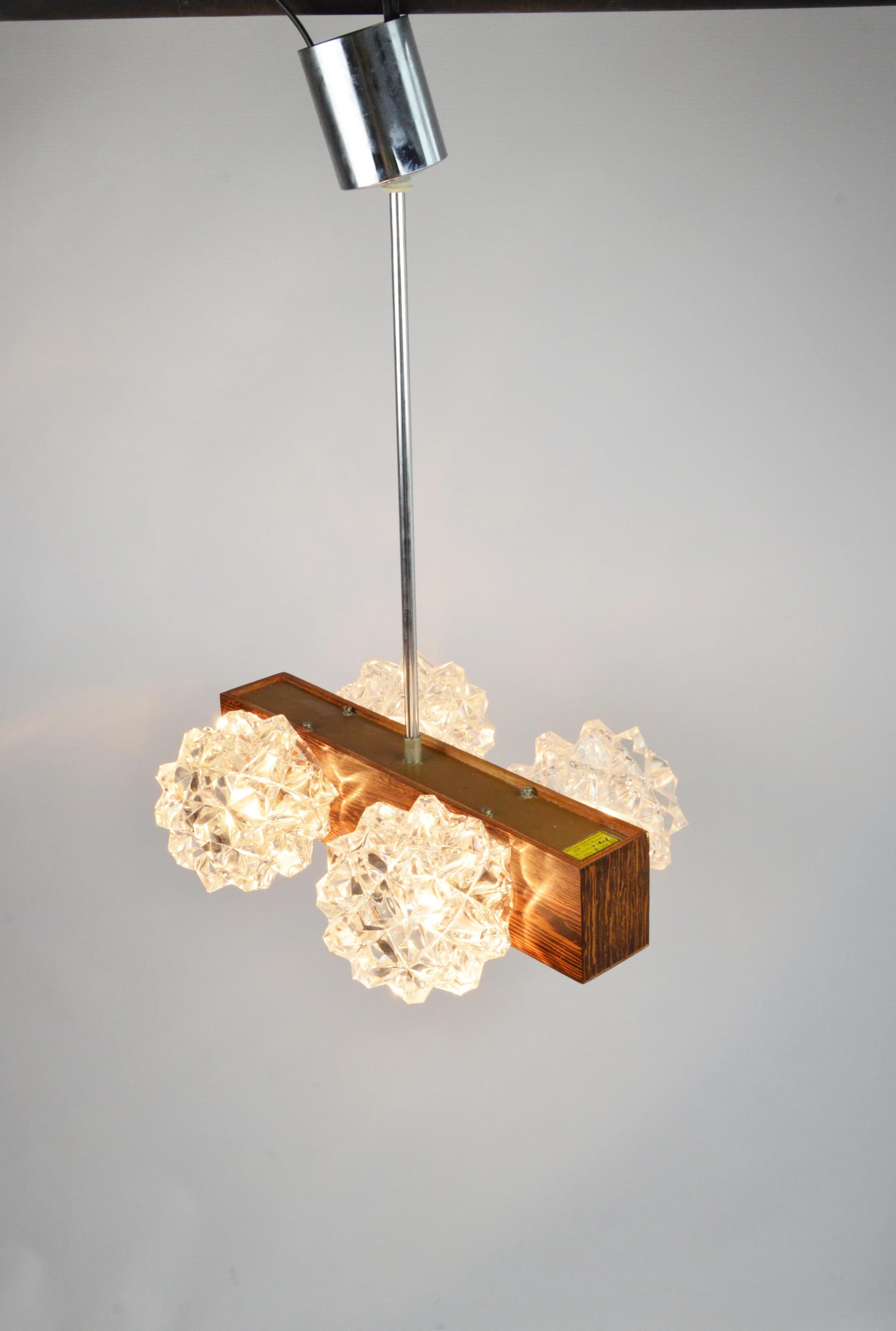 Pendant lamp, brown wood, clear glass, Germany, 1980s. - 86163