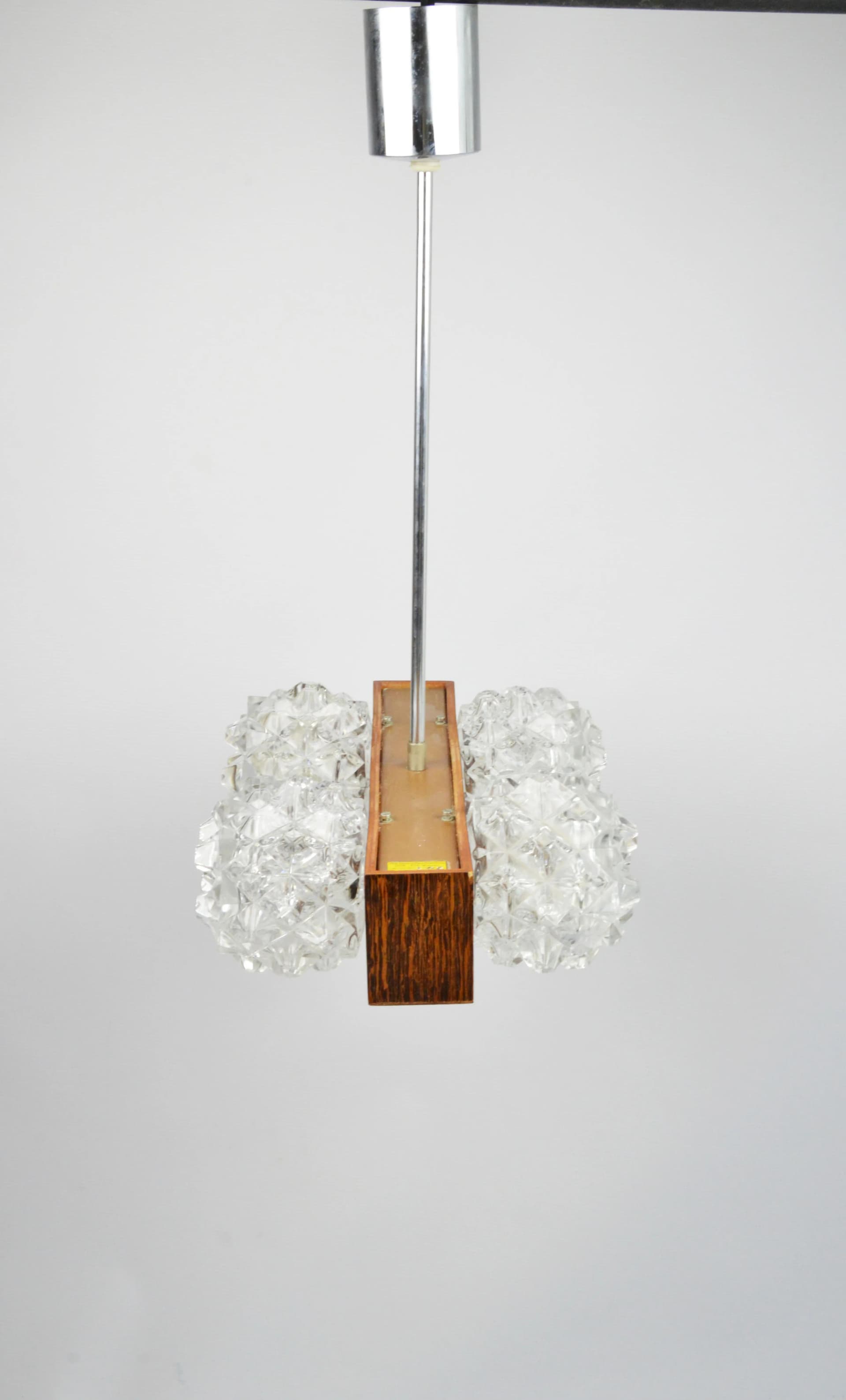 Pendant lamp, brown wood, clear glass, Germany, 1980s. - 86159