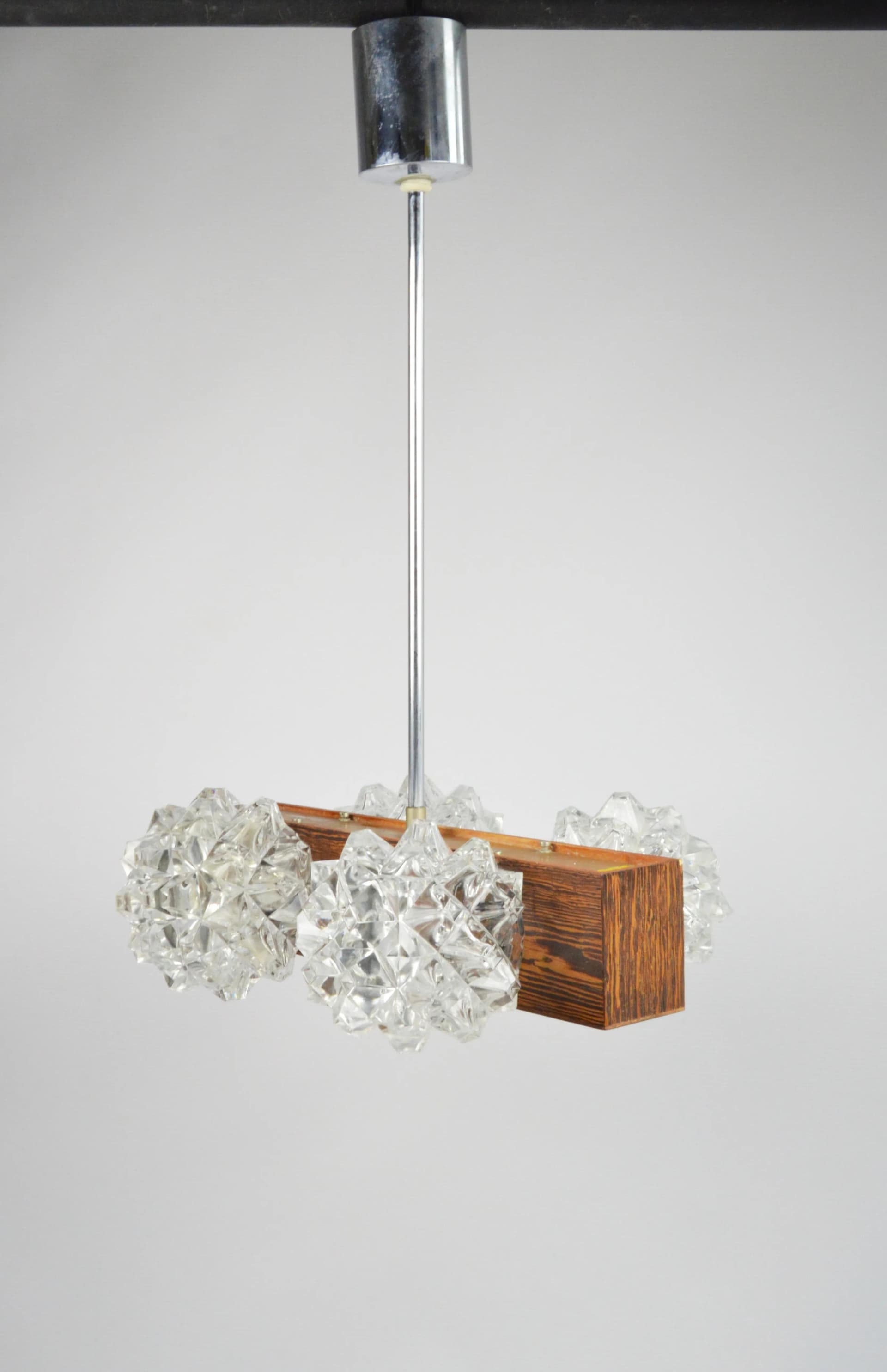 Pendant lamp, brown wood, clear glass, Germany, 1980s. - 86160