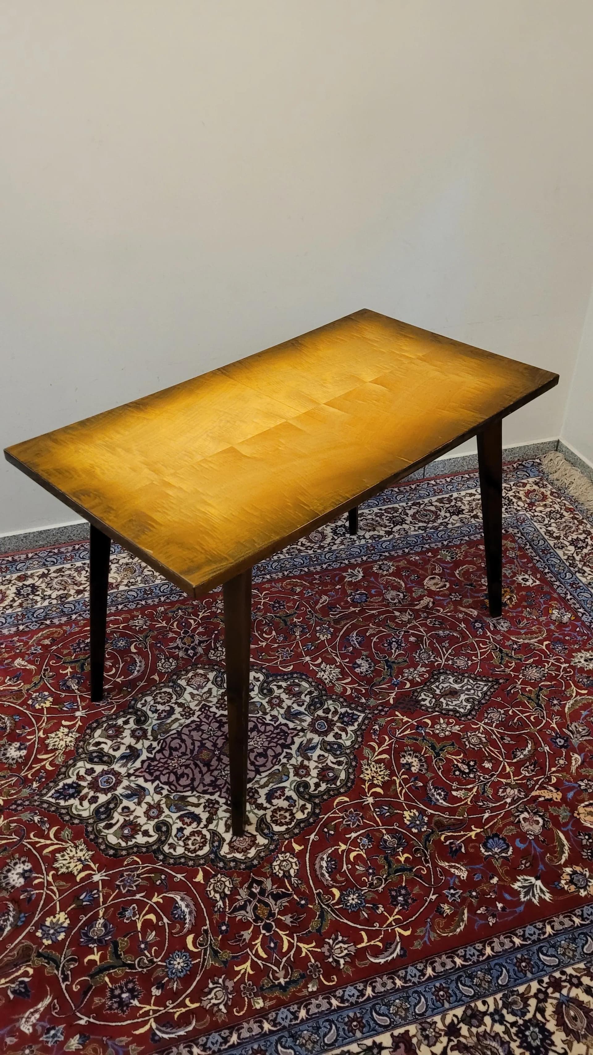 Stolik prostokątny, drewno złoty, Polska, lata 70. - 88658