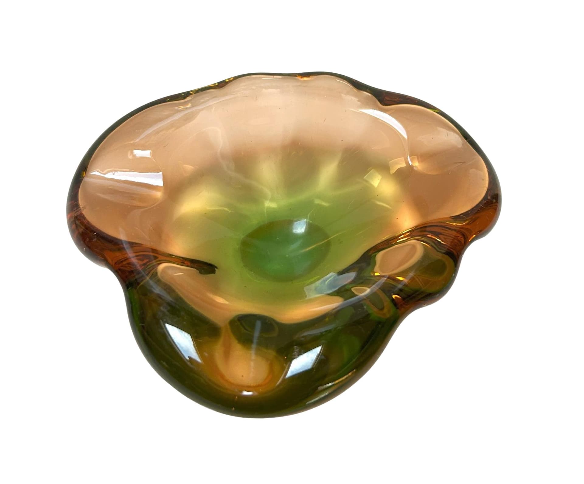 Bowl Sommerso, brown olive glass, Murano, Italy, 1960s.
