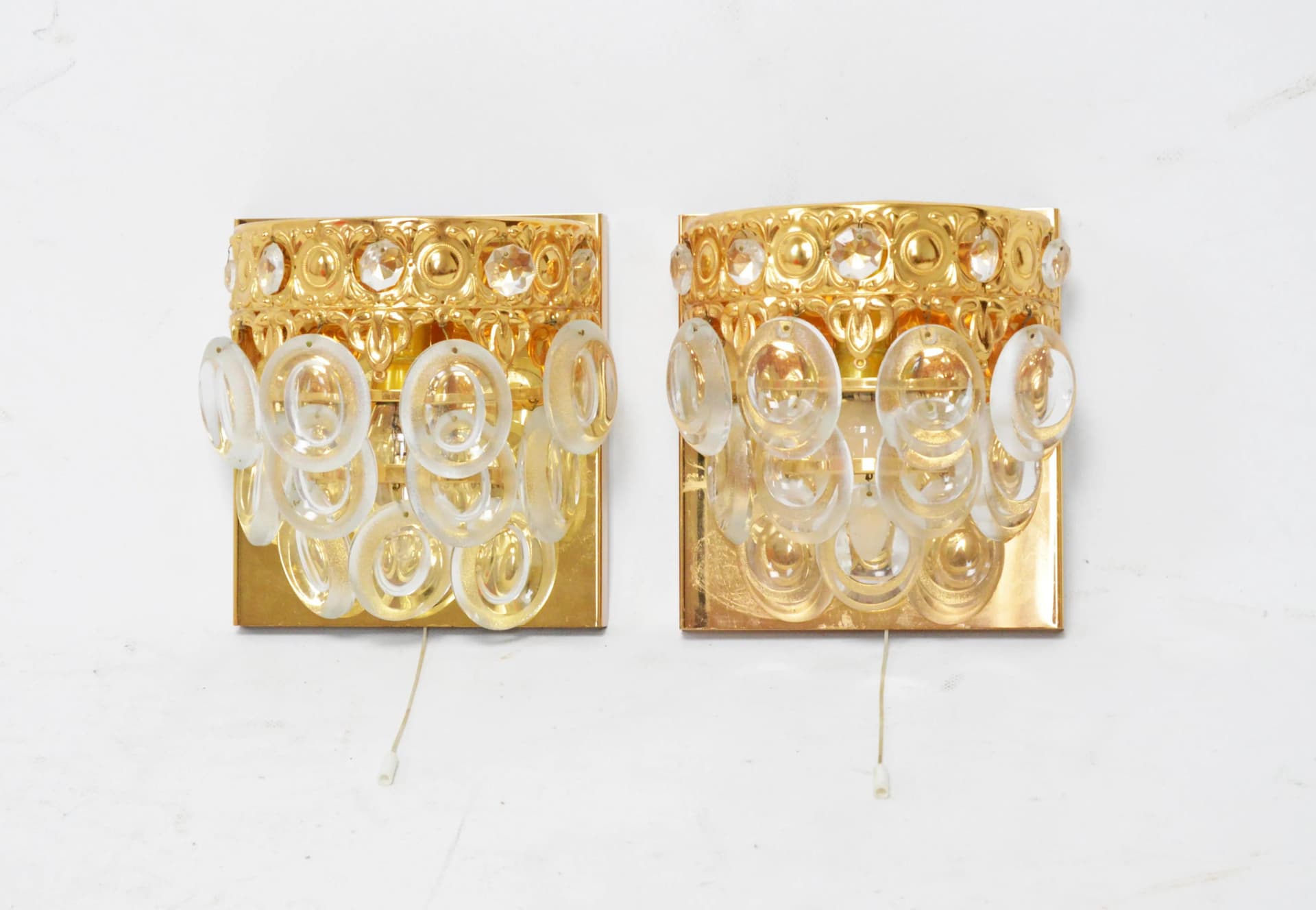 Pair of wall sconces Solken, golden brass, Solken Leuchten, Germany, 1970s. - 86066
