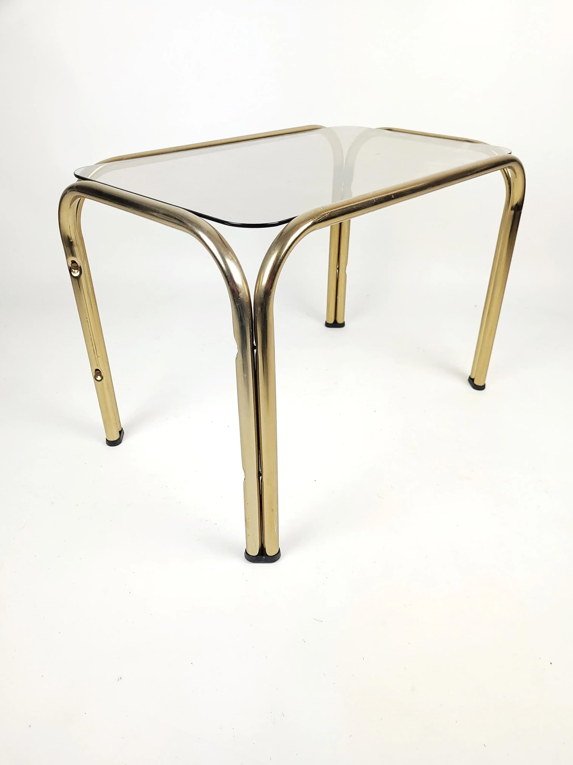 Stolik pomocniczy, szkło dymione, metal złoty, Holandia, lata 80. - 86049