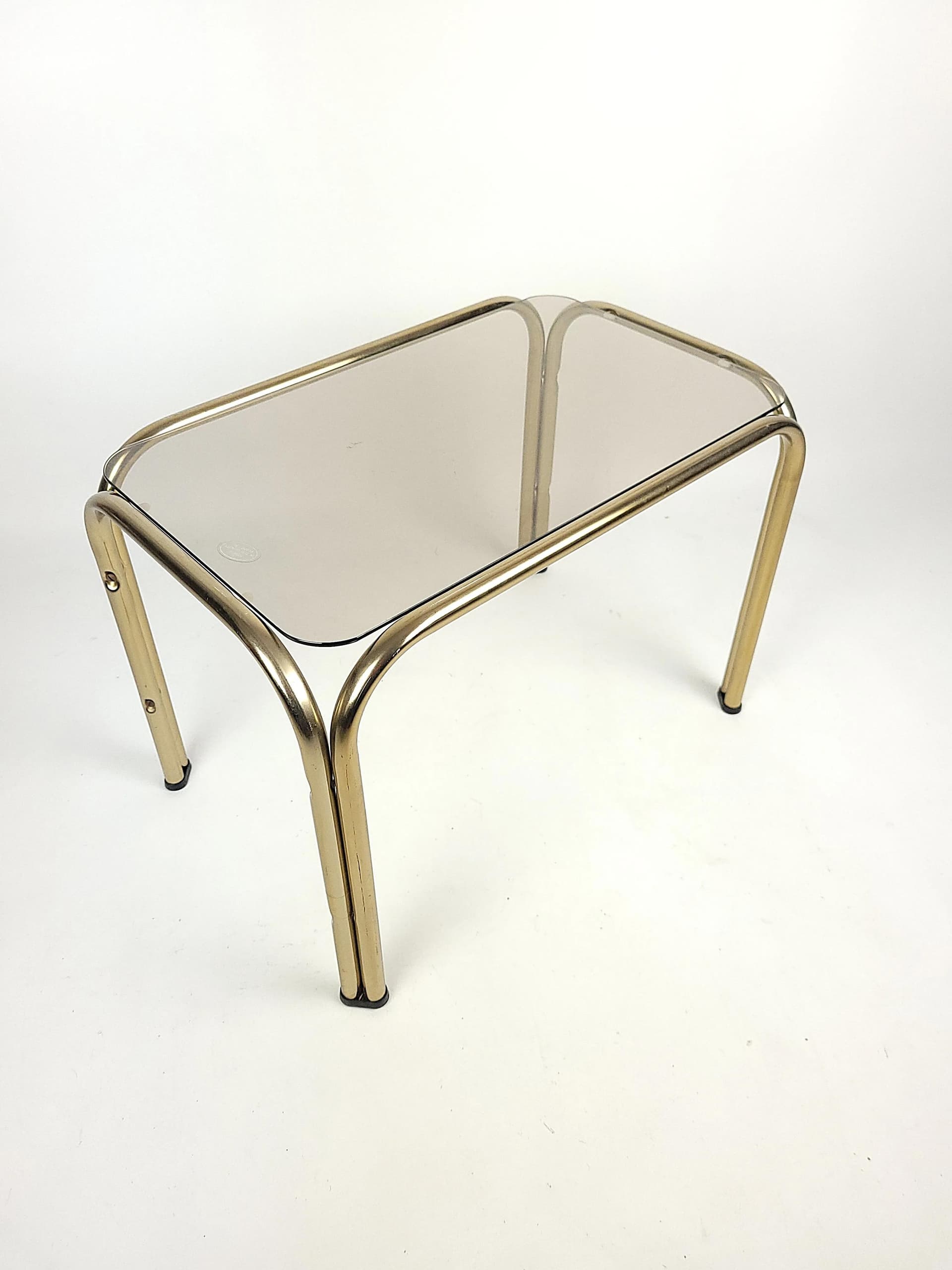 Stolik pomocniczy, szkło dymione, metal złoty, Holandia, lata 80. - 86050