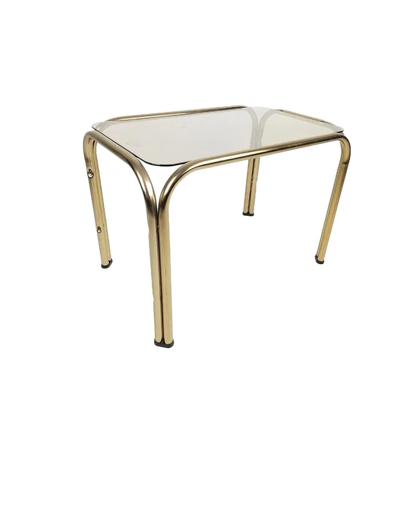 Stolik pomocniczy, szkło dymione, metal złoty, Holandia, lata 80.