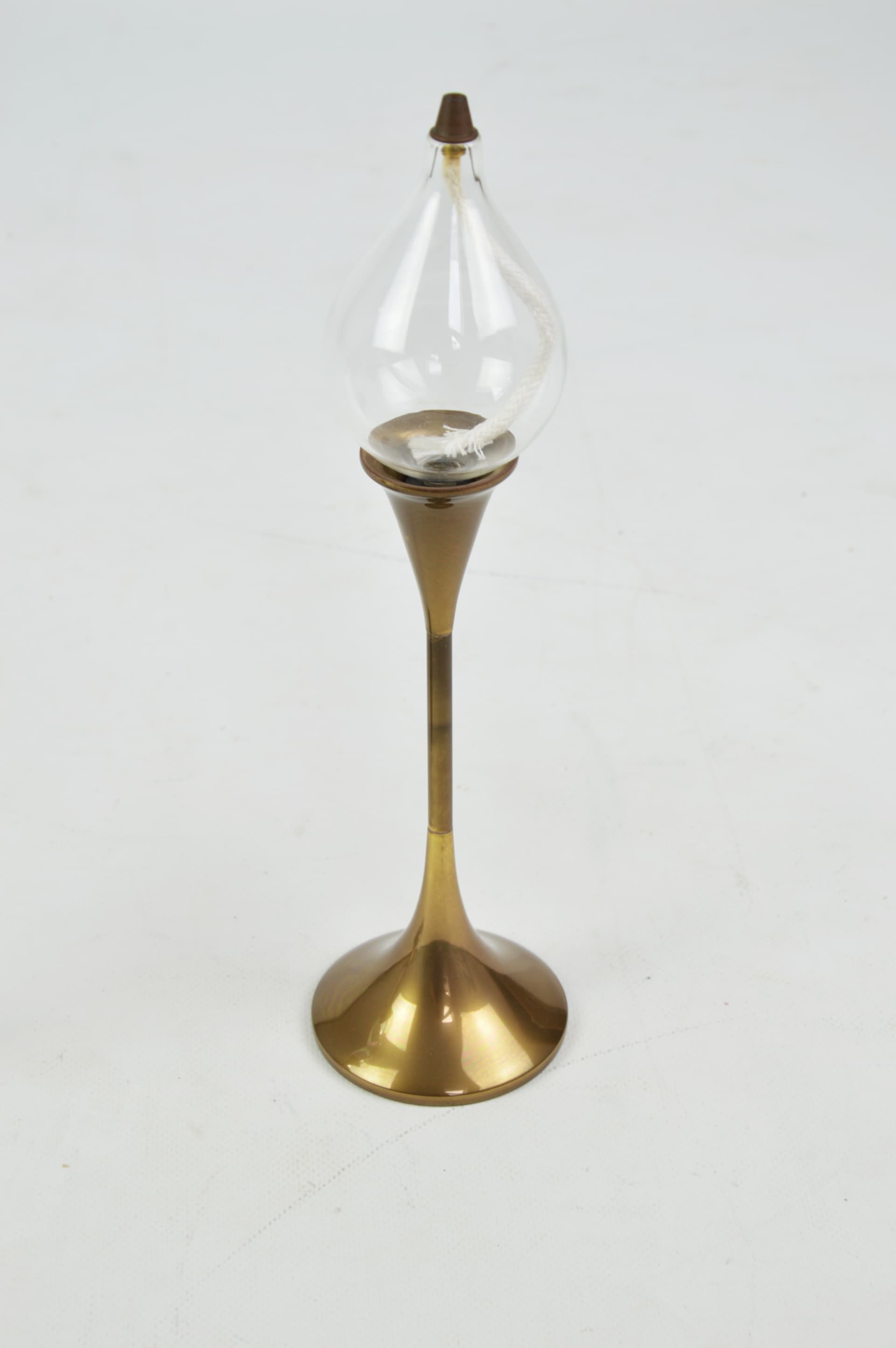 Set of Two Oil Lamps, gold, brown, metal, glass, by F. Andersen, Germany, 1970s. - 86018