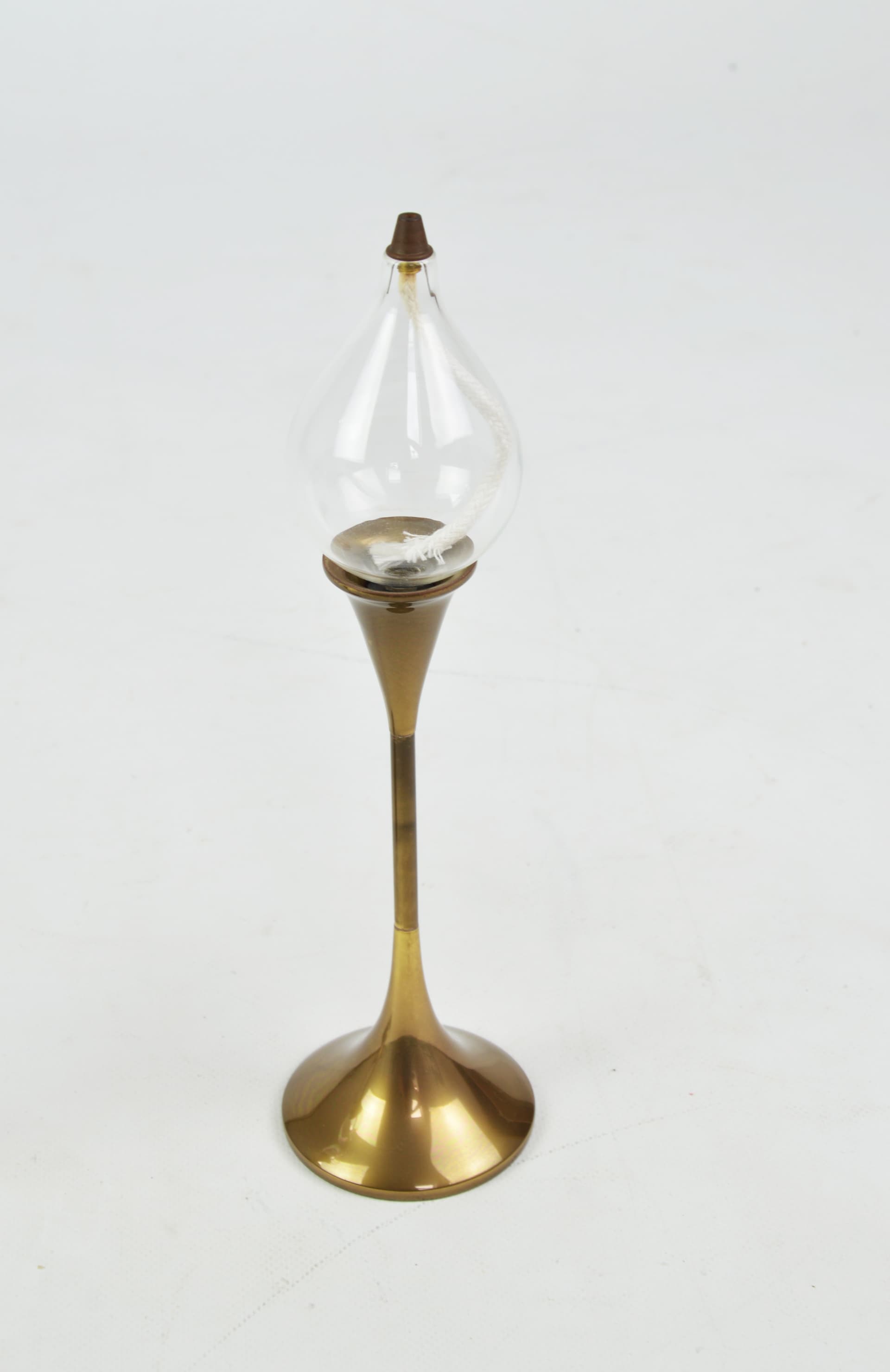 Set of Two Oil Lamps, gold, brown, metal, glass, by F. Andersen, Germany, 1970s. - 86015