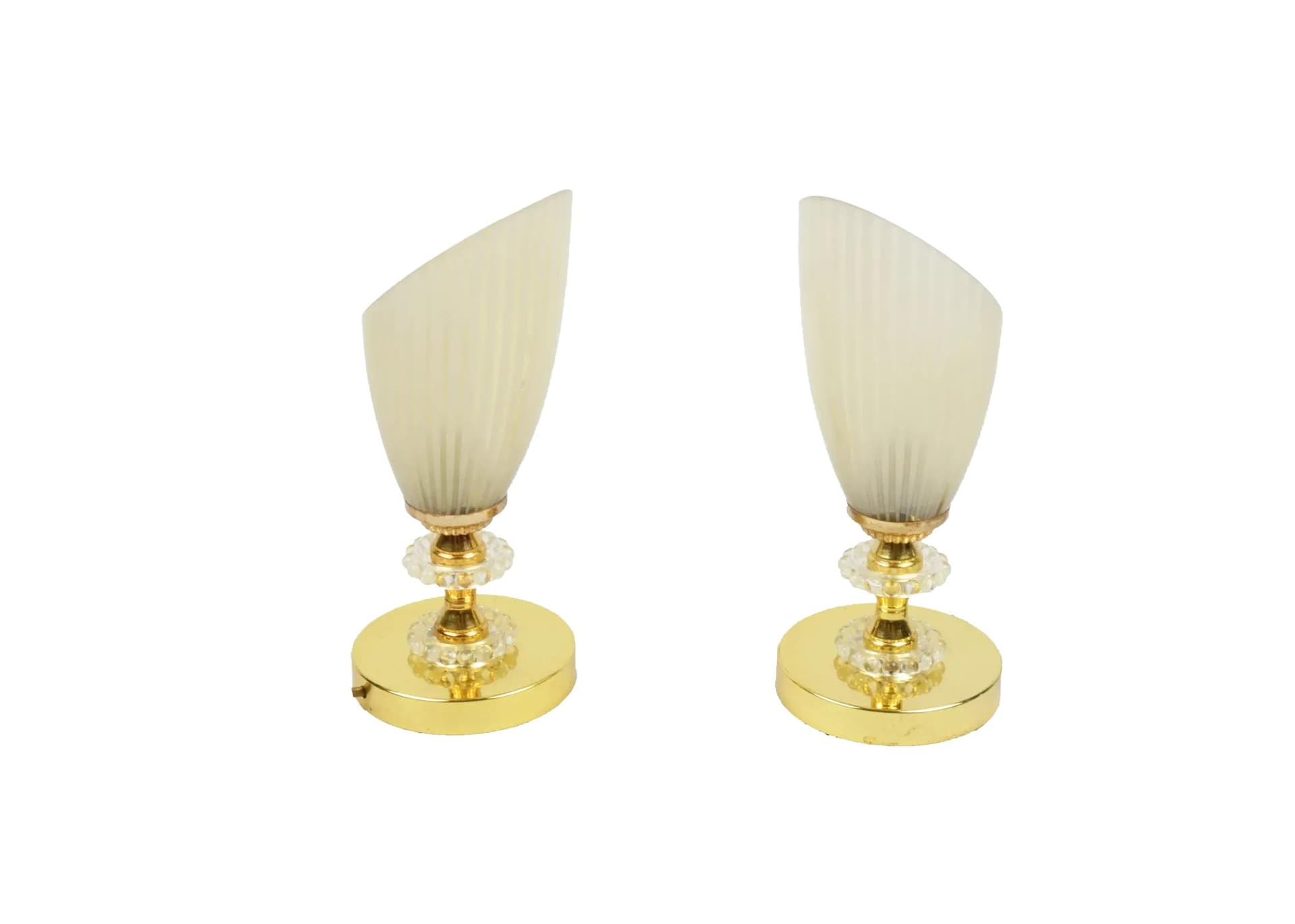 Para lampek stołowych, złoty, metal szkło, Polska, lata 80.