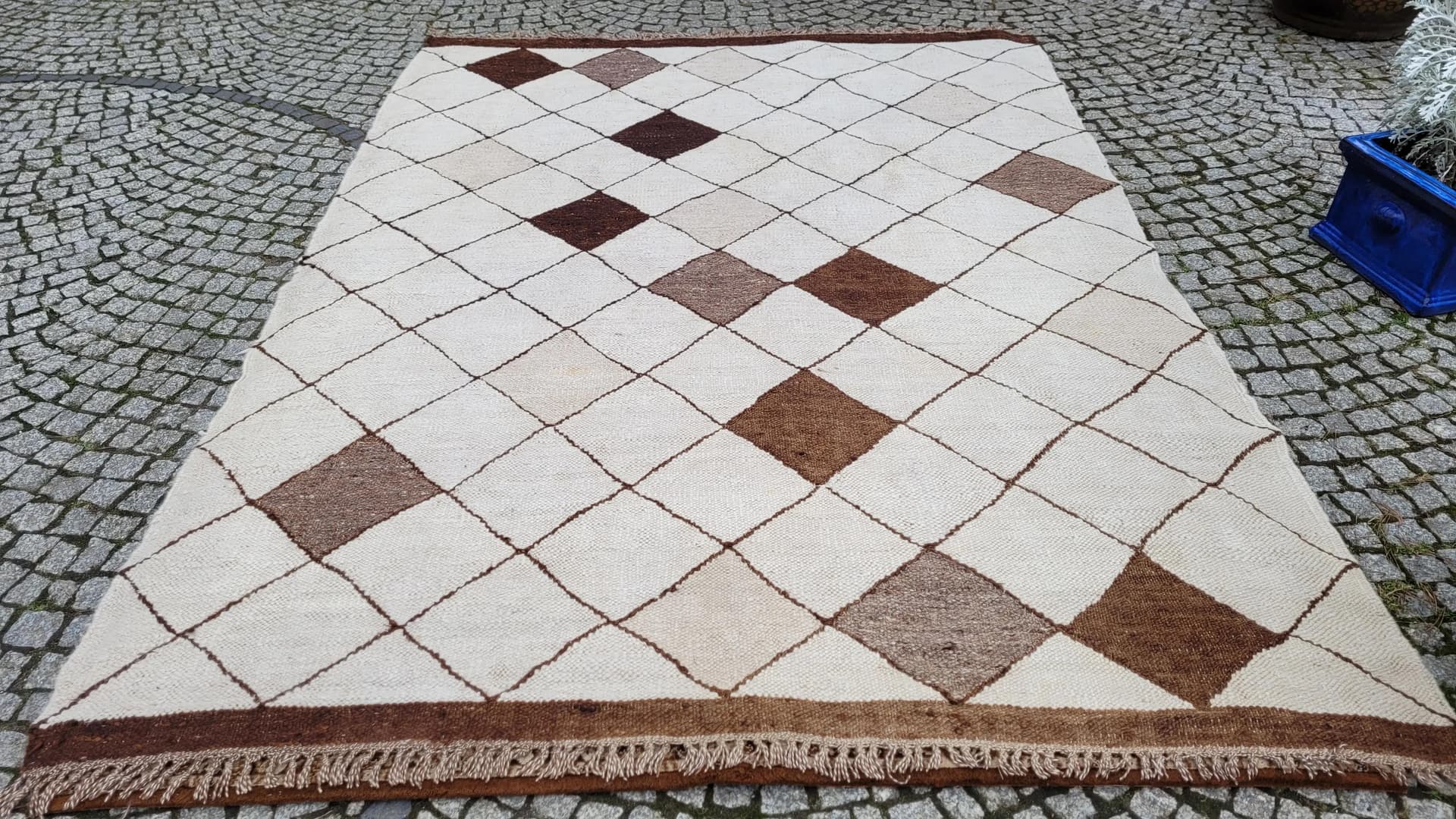 Dywan kilim, beżowy, wełna, Maroko - 88600