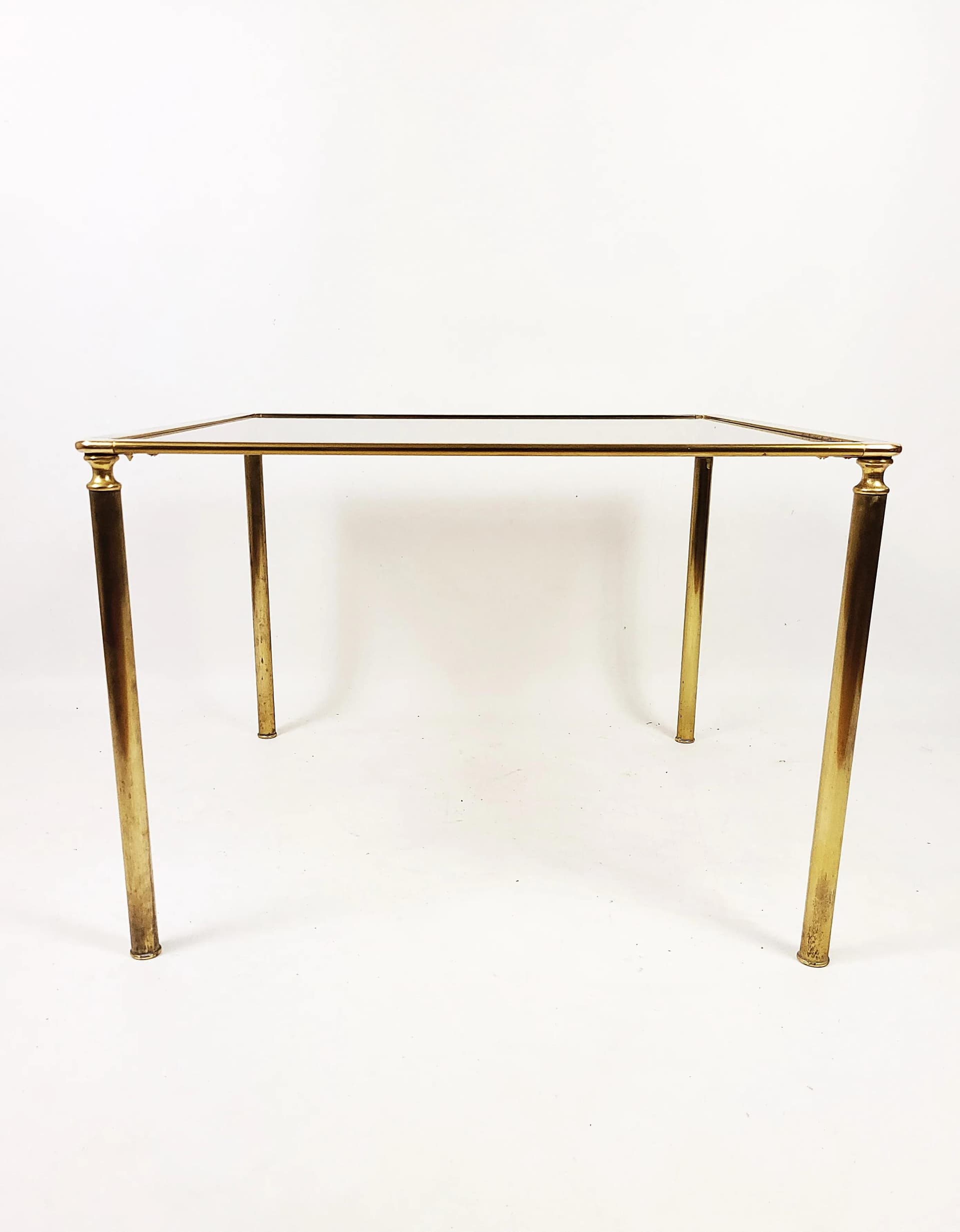 Stolik kawowy, mosiądz złoty, szkło przezroczyste, Polska, lata 70. - 85973