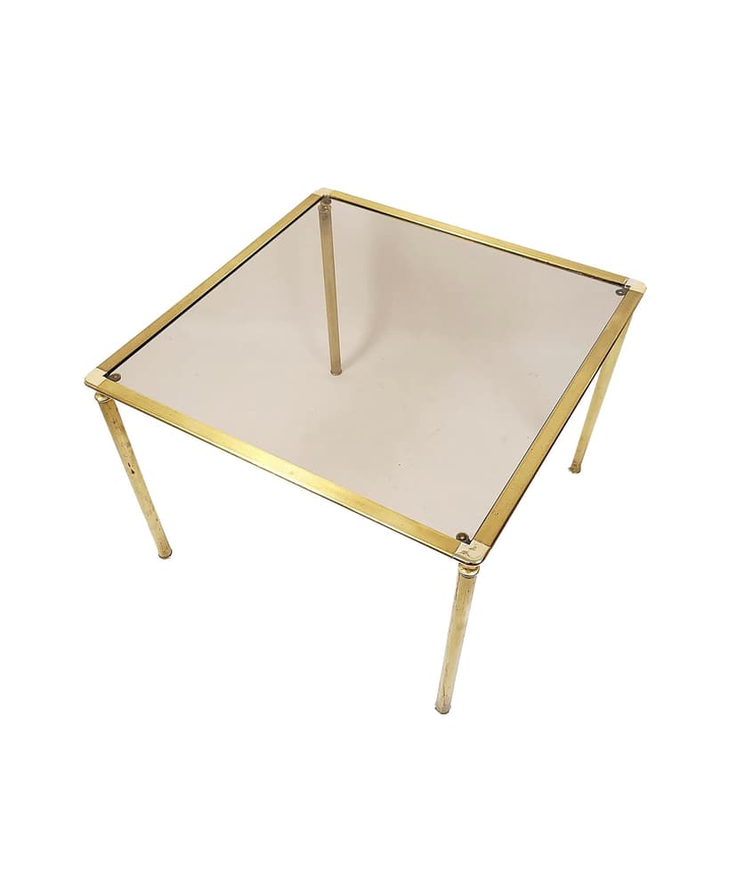 Coffee table, golden brass, clear glass, Poland, 1970s.
