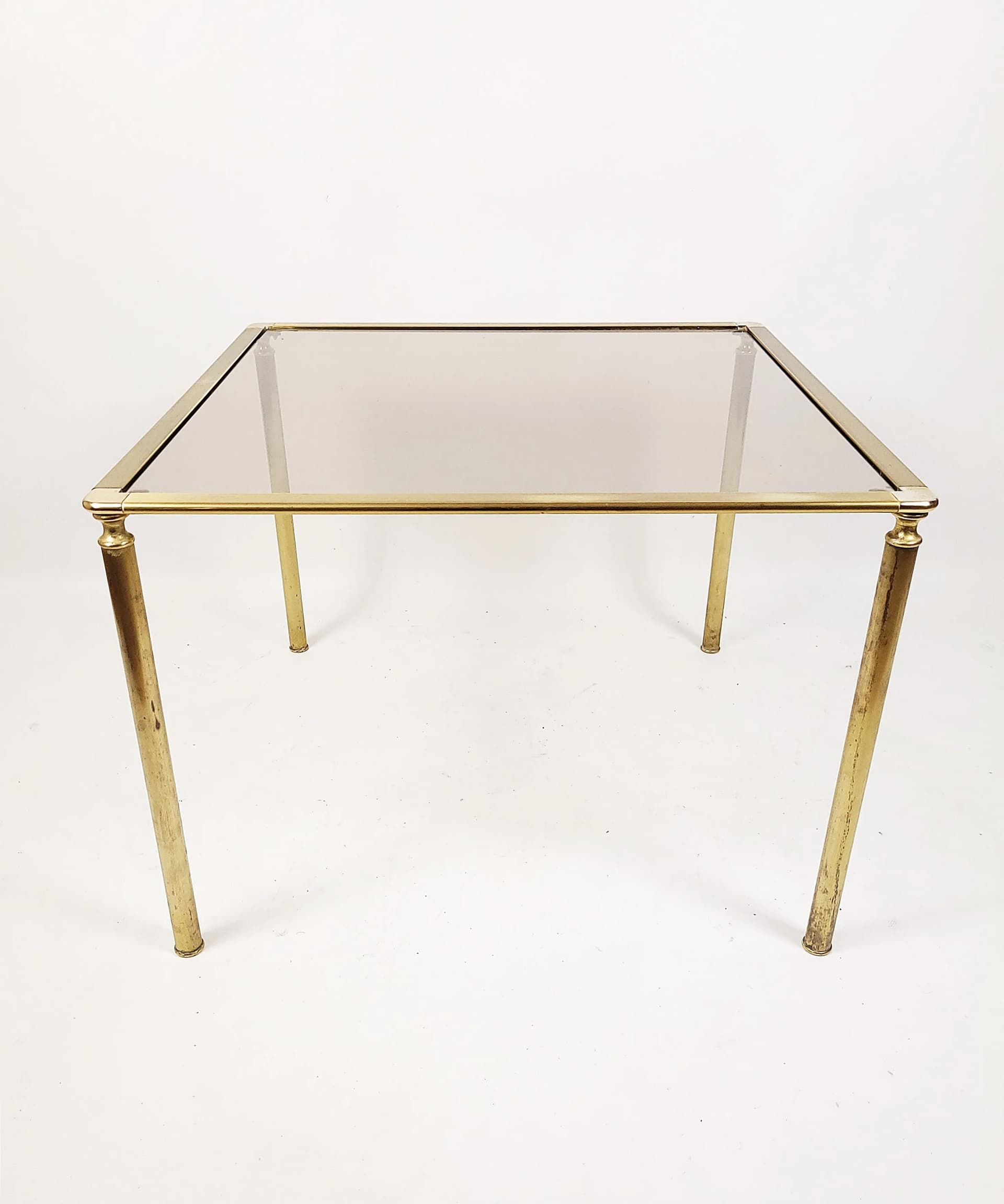 Stolik kawowy, mosiądz złoty, szkło przezroczyste, Polska, lata 70. - 85970