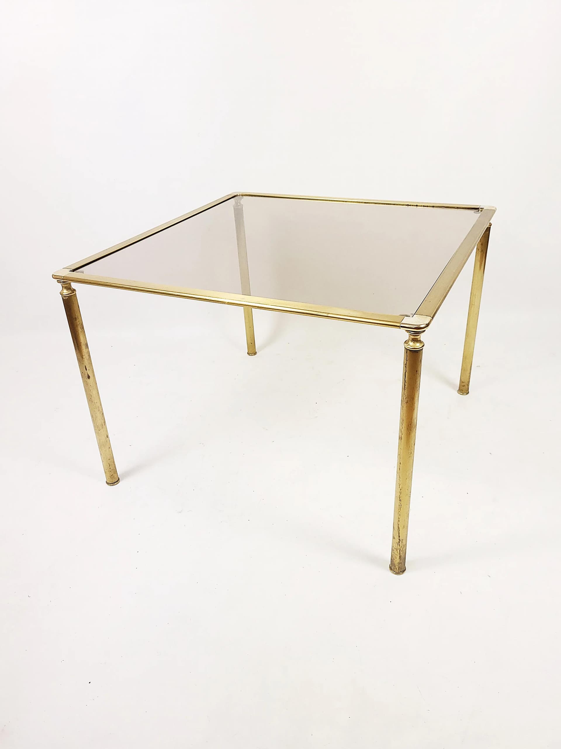 Stolik kawowy, mosiądz złoty, szkło przezroczyste, Polska, lata 70. - 85969