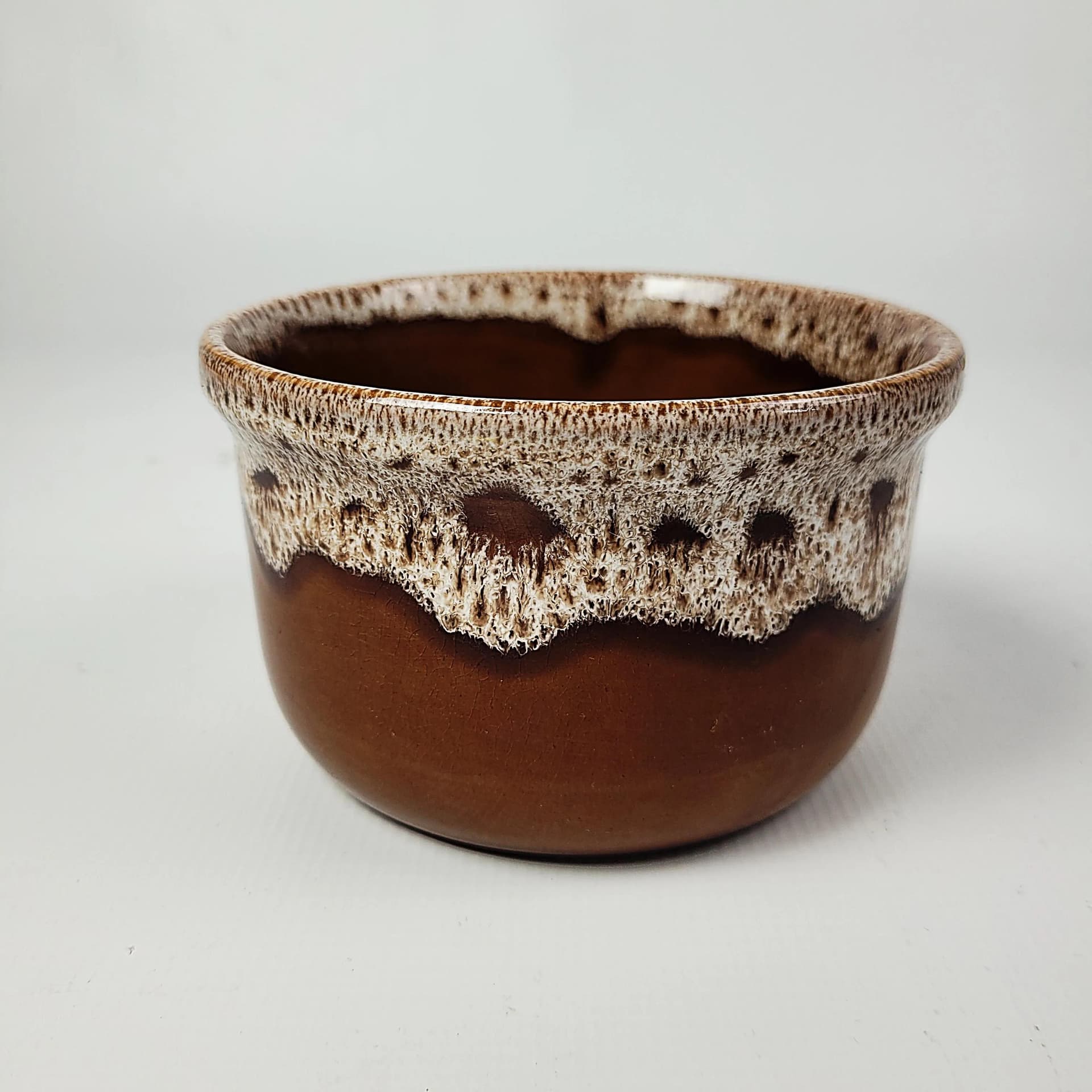 Doniczka fat lava, brązowy, beżowy, biały, ceramika, Niemcy, lata 70. - 85939