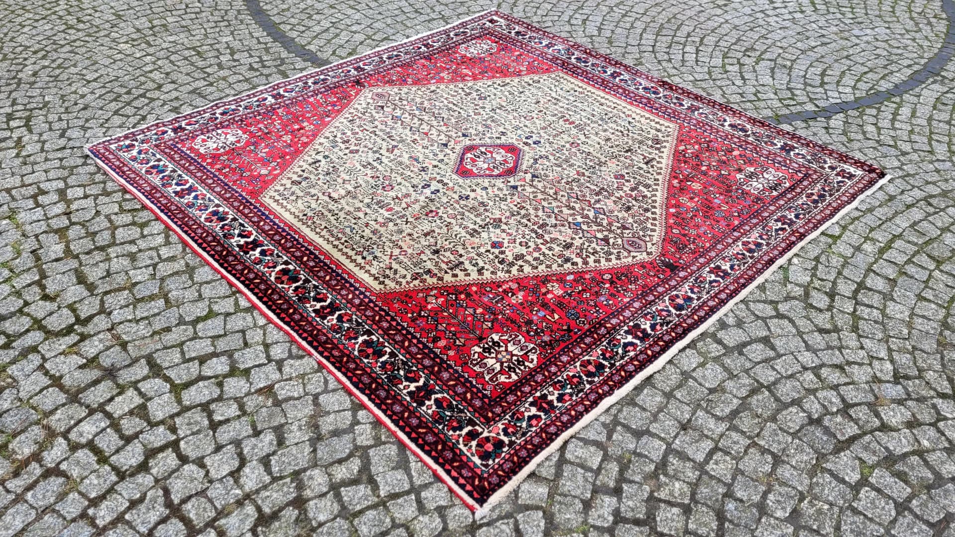 Dywan perski Sziraz 210x210 cm, czerwony, wełna, Iran - 88544