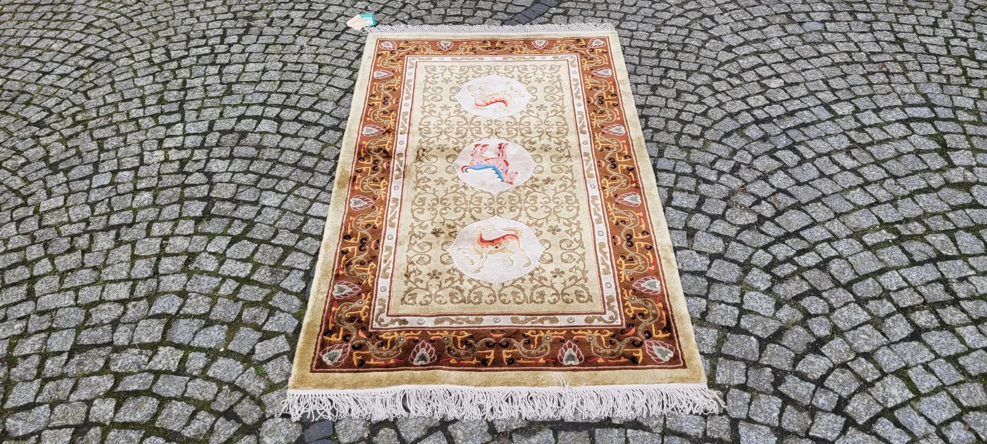 Dywan orientalny, beżowy, jedwab, Chiny, 125x235 cm - 88536