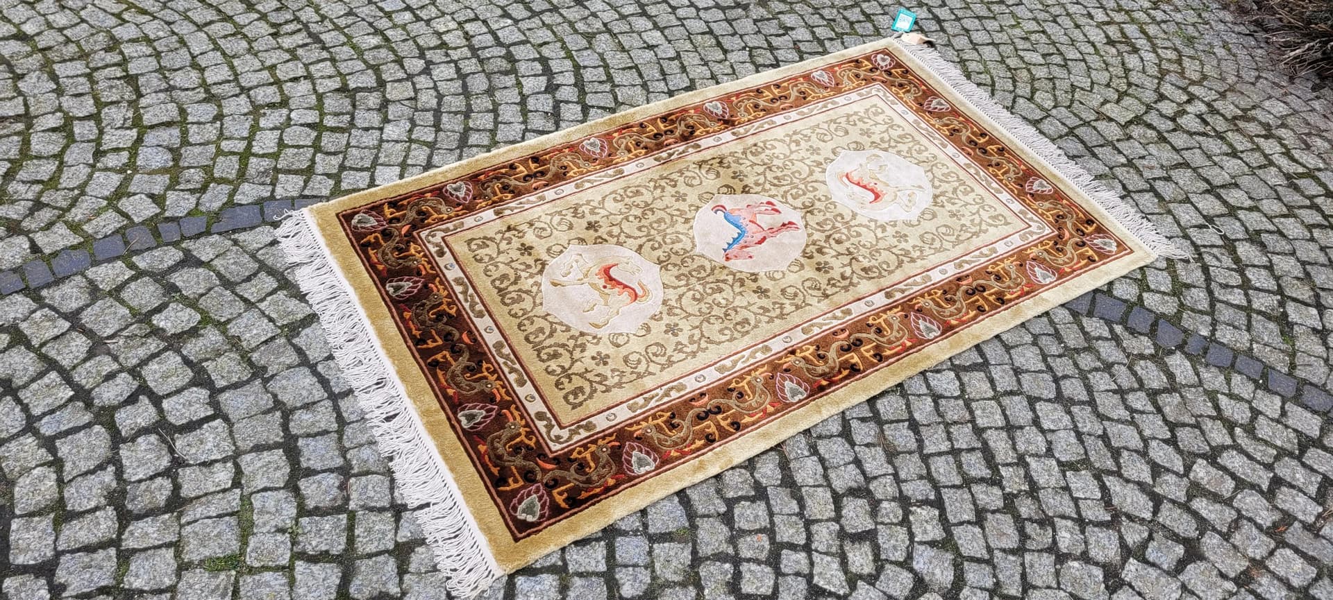 Dywan orientalny, beżowy, jedwab, Chiny, 125x235 cm - 88539