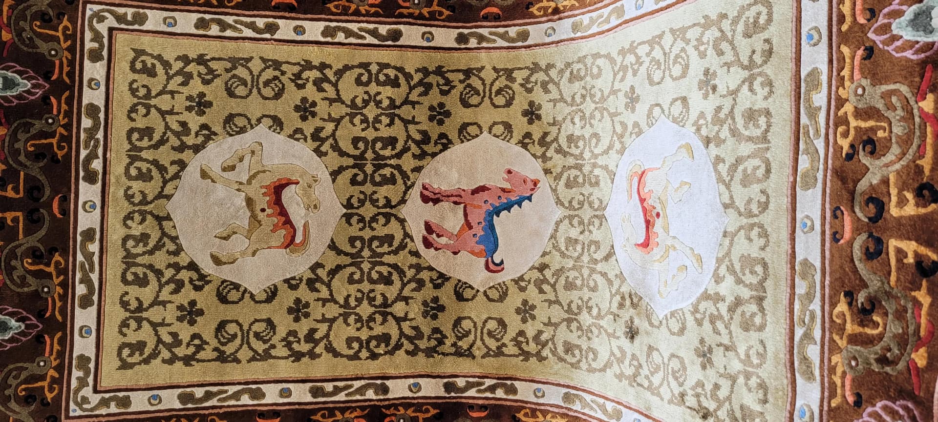 Dywan orientalny, beżowy, jedwab, Chiny, 125x235 cm - 88537