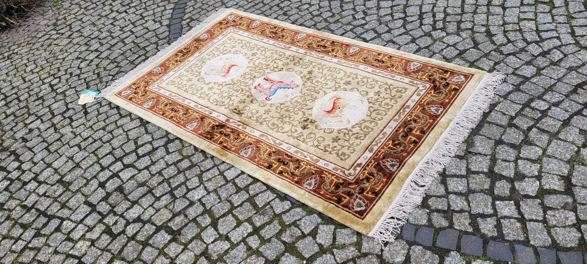 Dywan orientalny, beżowy, jedwab, Chiny, 125x235 cm - 88534